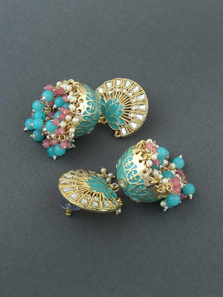 Lavish Giftz Gold Plated Indo Western Meenakari Jhumki Earrings