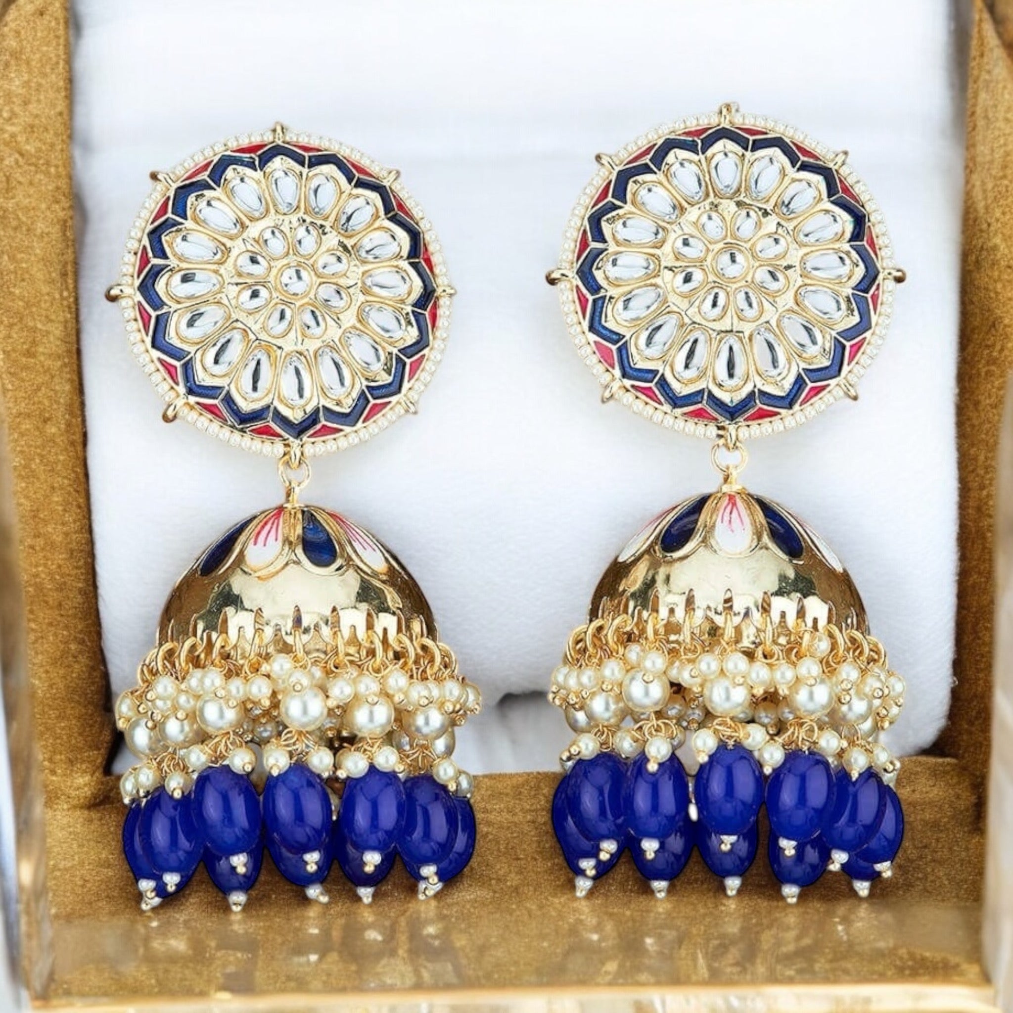 Lavish Giftz Gold Plated Bollywood Meenakari Earrings - Blue