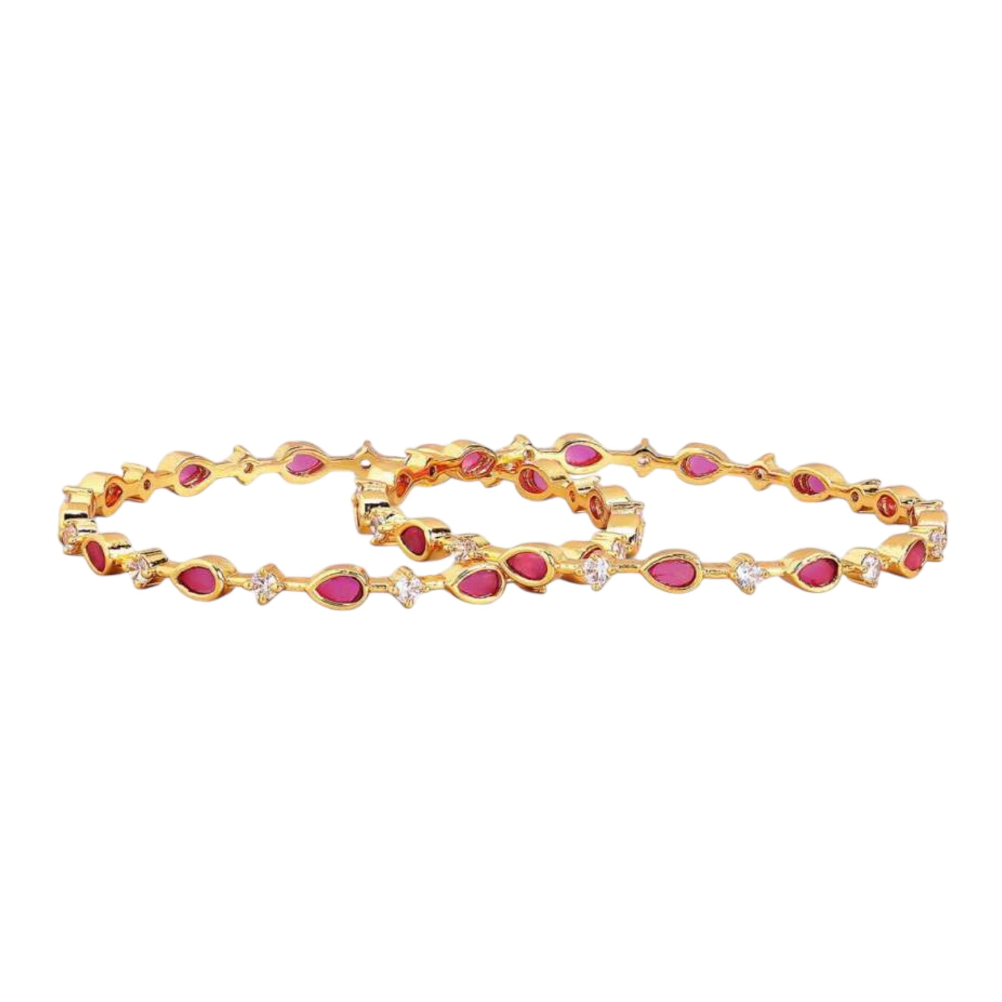 Lavish Giftz Set Of 2 18k Gold Pink & White Stone Studded Handcrafted Bangles