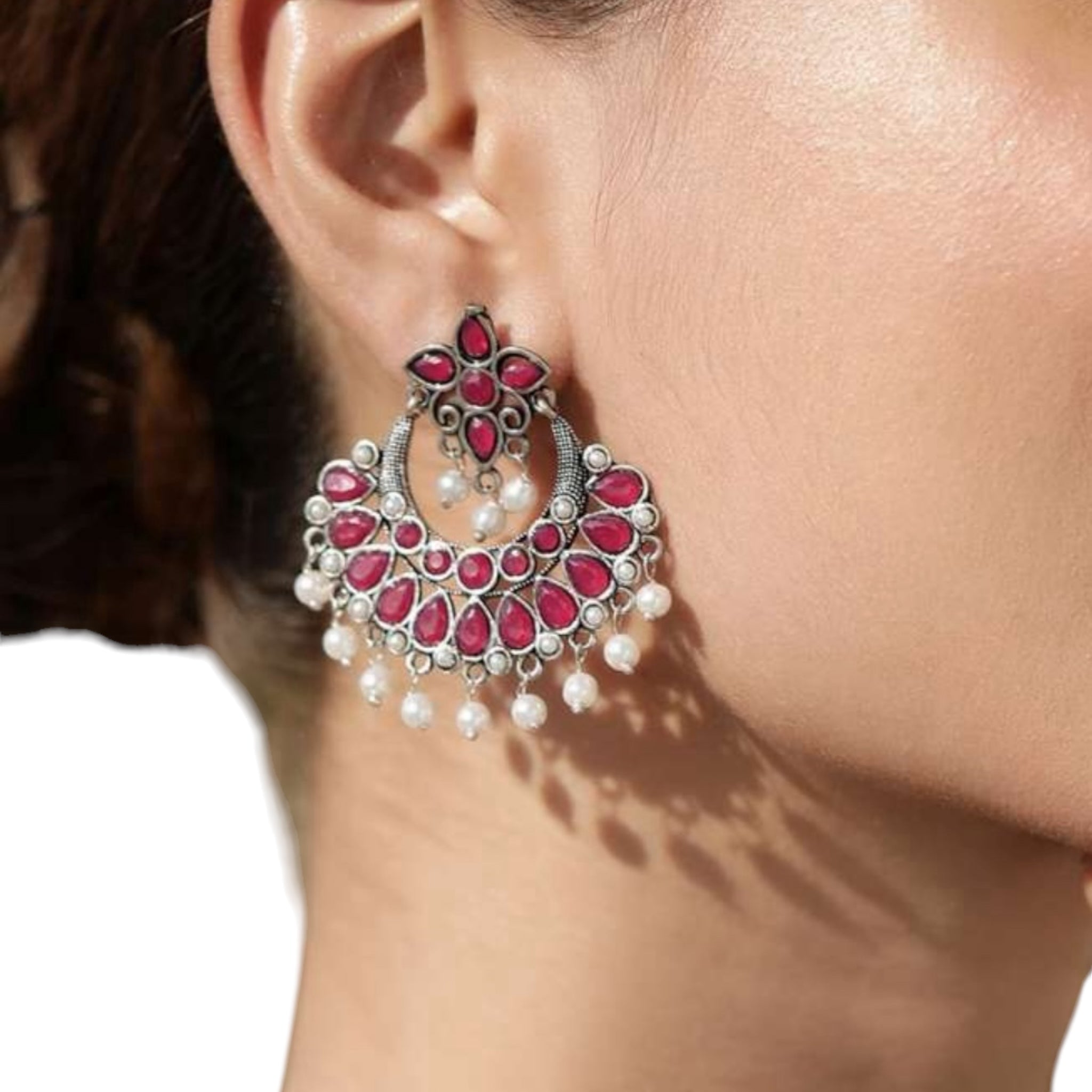 Lavish Giftz Oxidized Silver-Toned Crescent-Shaped Chandbalis