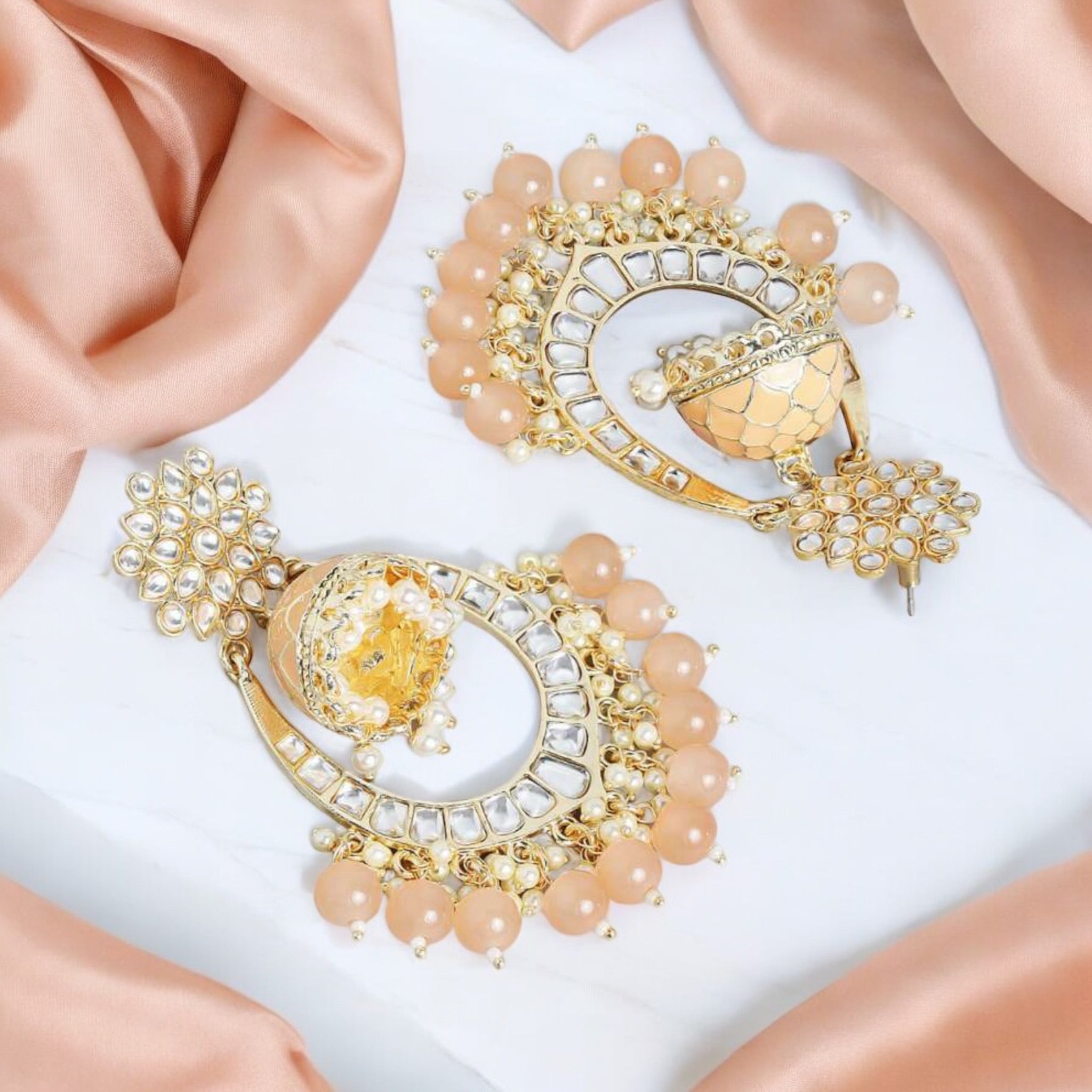 Lavish Giftz 18k Gold Plated Dome Peach Chandbali Earrings