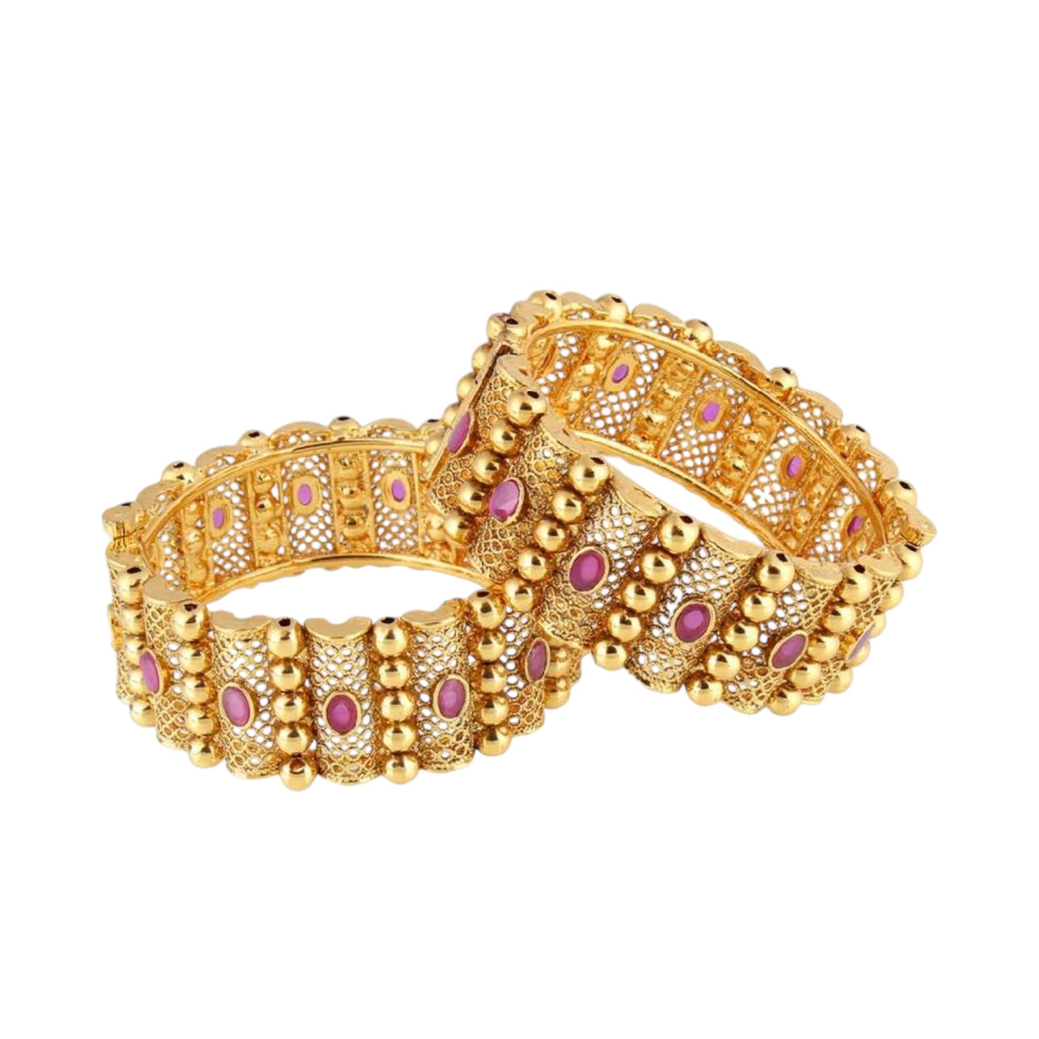 Lavish Giftz Gold Plated Handcrafted Ruby Stone Studded Bangles - Set Of 2