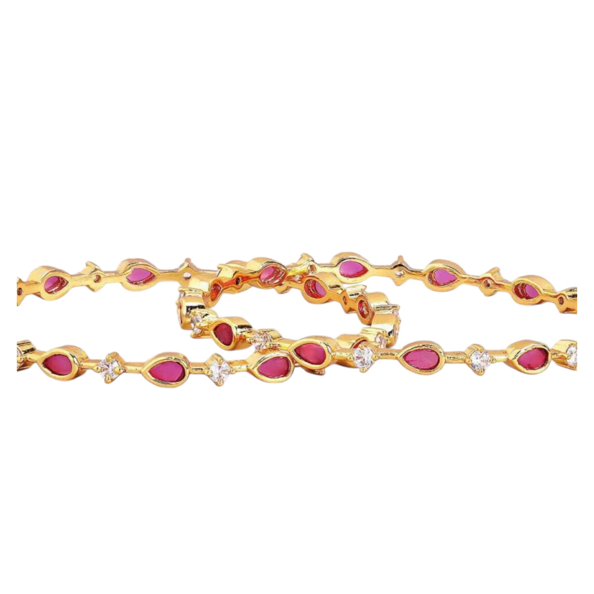 Lavish Giftz Set Of 2 18k Gold Pink & White Stone Studded Handcrafted Bangles