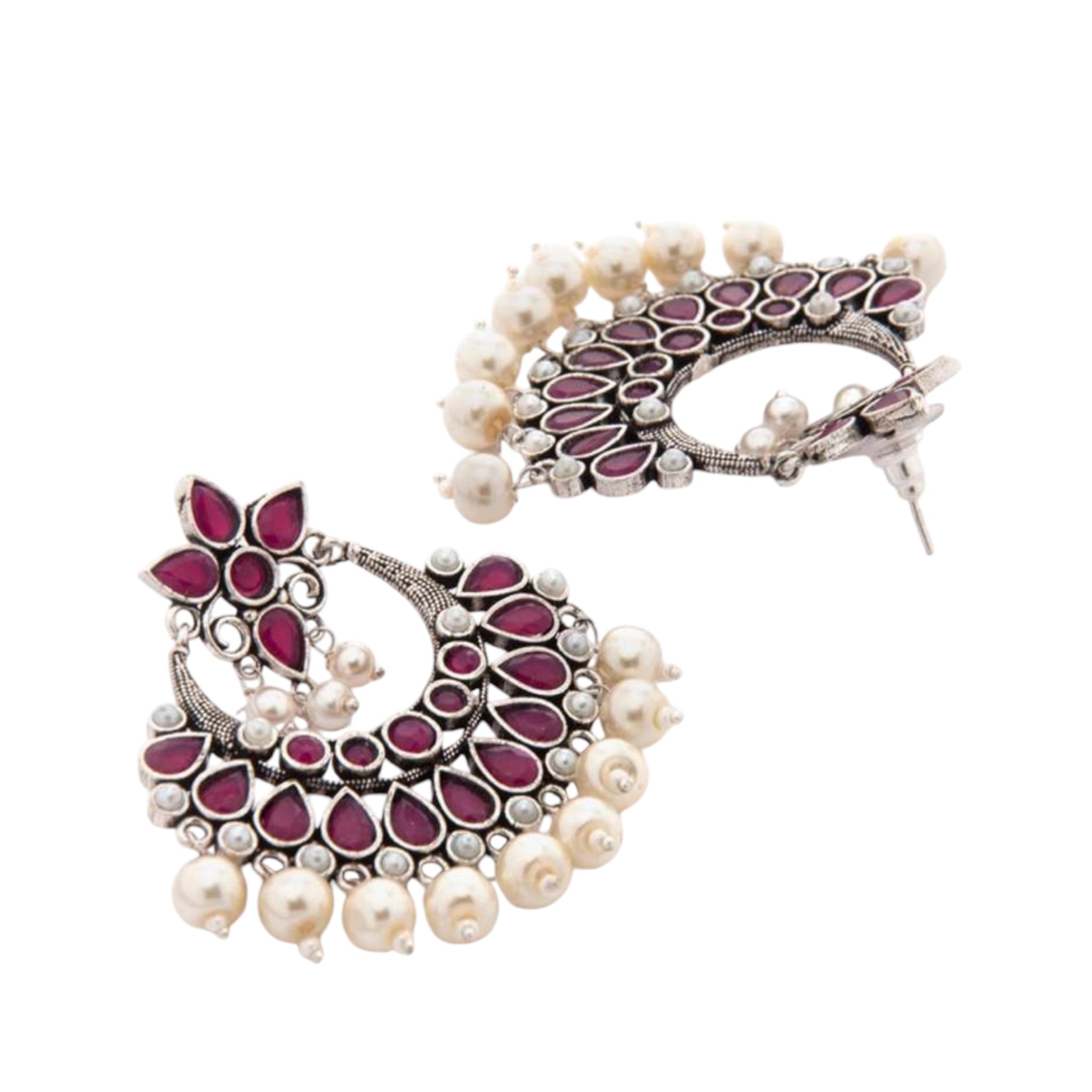 Lavish Giftz Oxidized Silver-Toned Crescent-Shaped Chandbalis