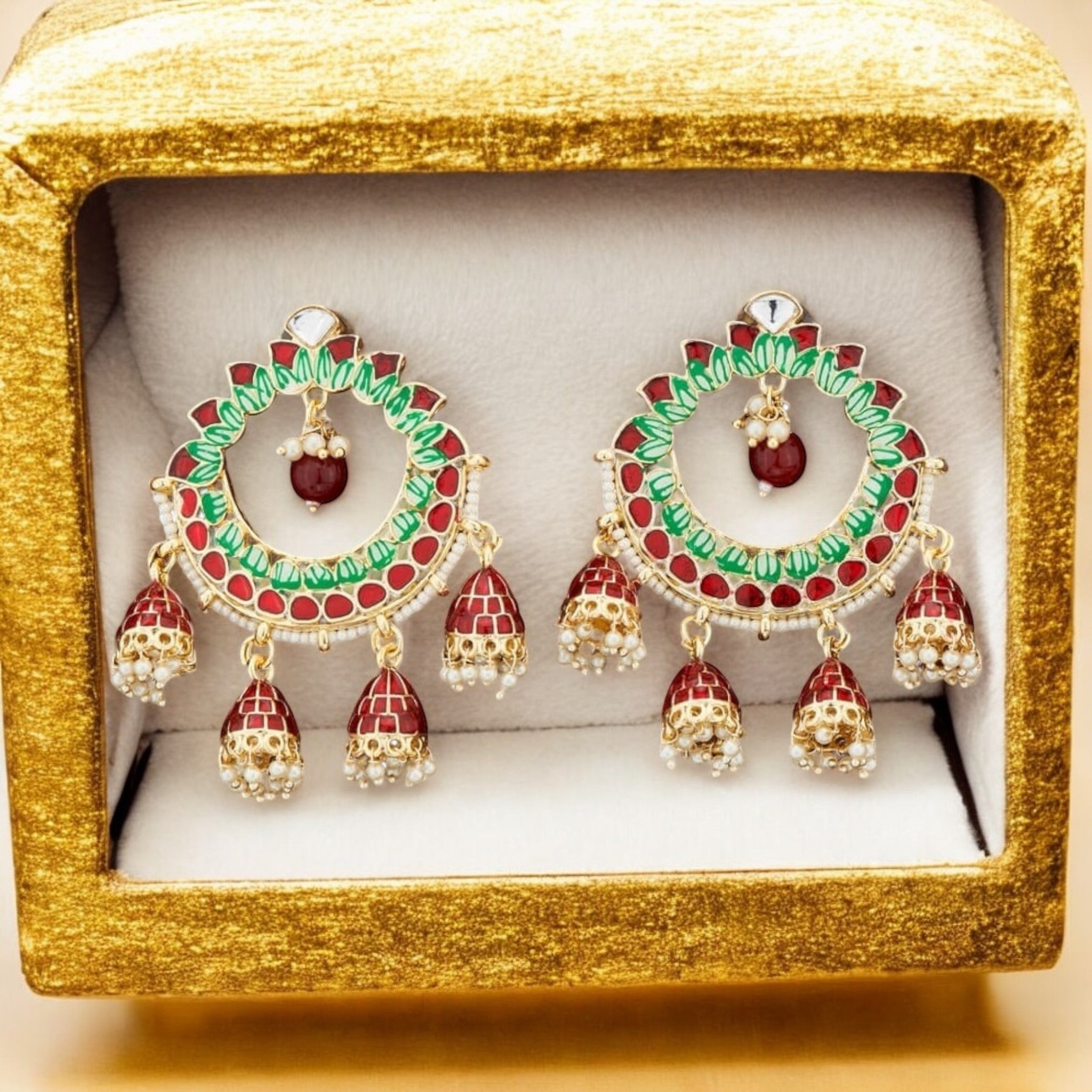 Lavish Giftz Gold Plated Trendy Enamelled Meenakari Earrings - Maroon