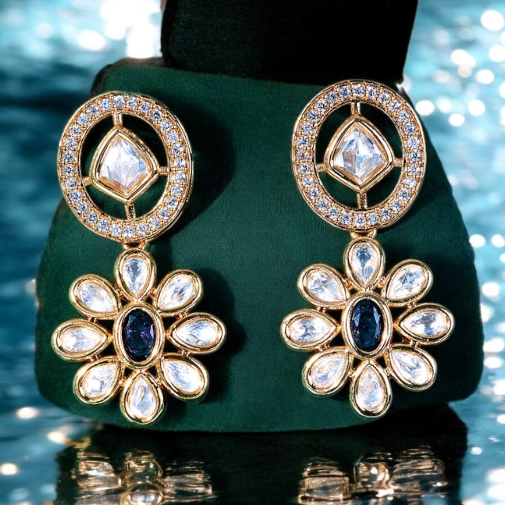 Lavish Giftz Amara Kundan Delicate Earrings With Gold Plating - Purple