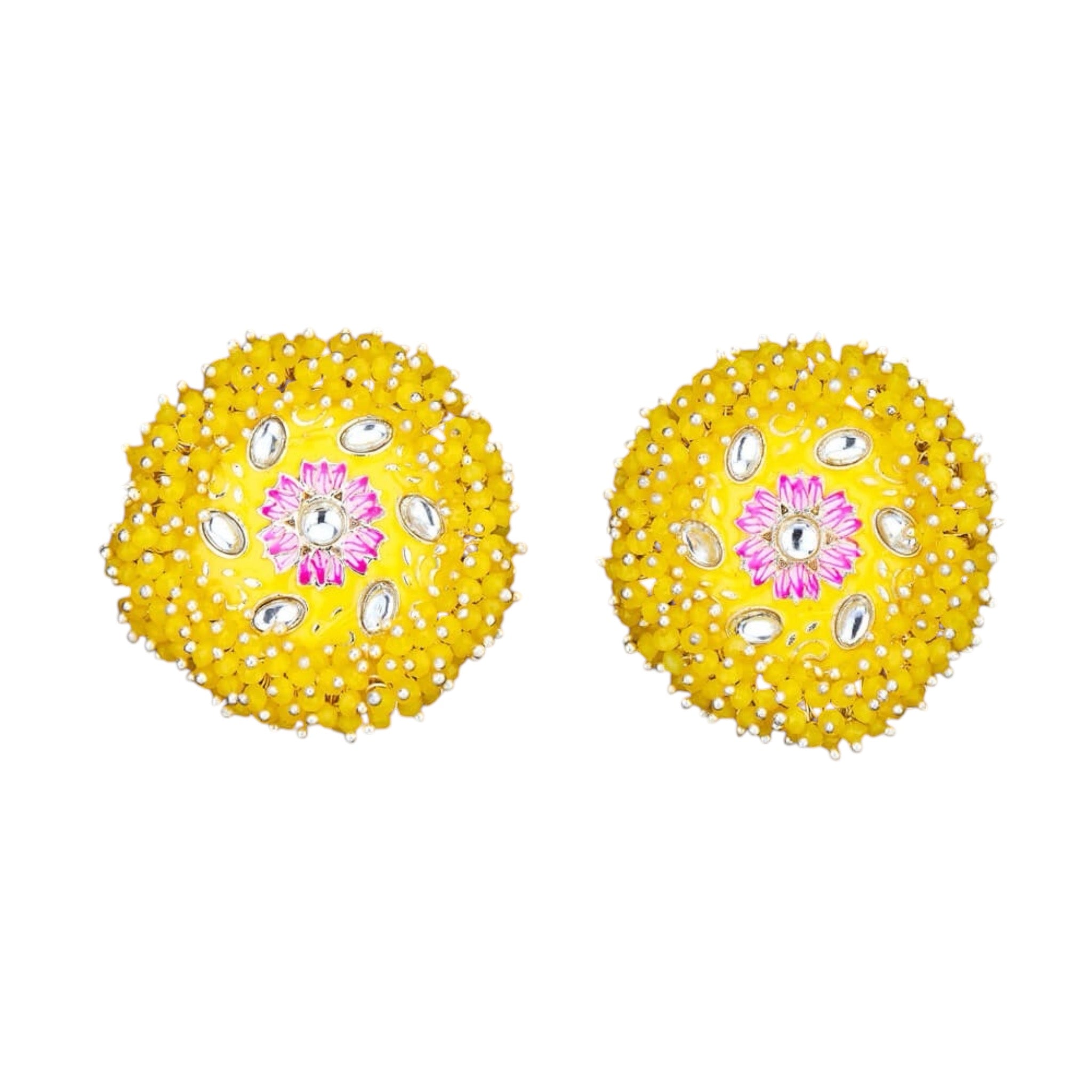 Lavish Giftz Gold Plated Indo Western Enamelled Meenakari Stud Earrings - Yellow