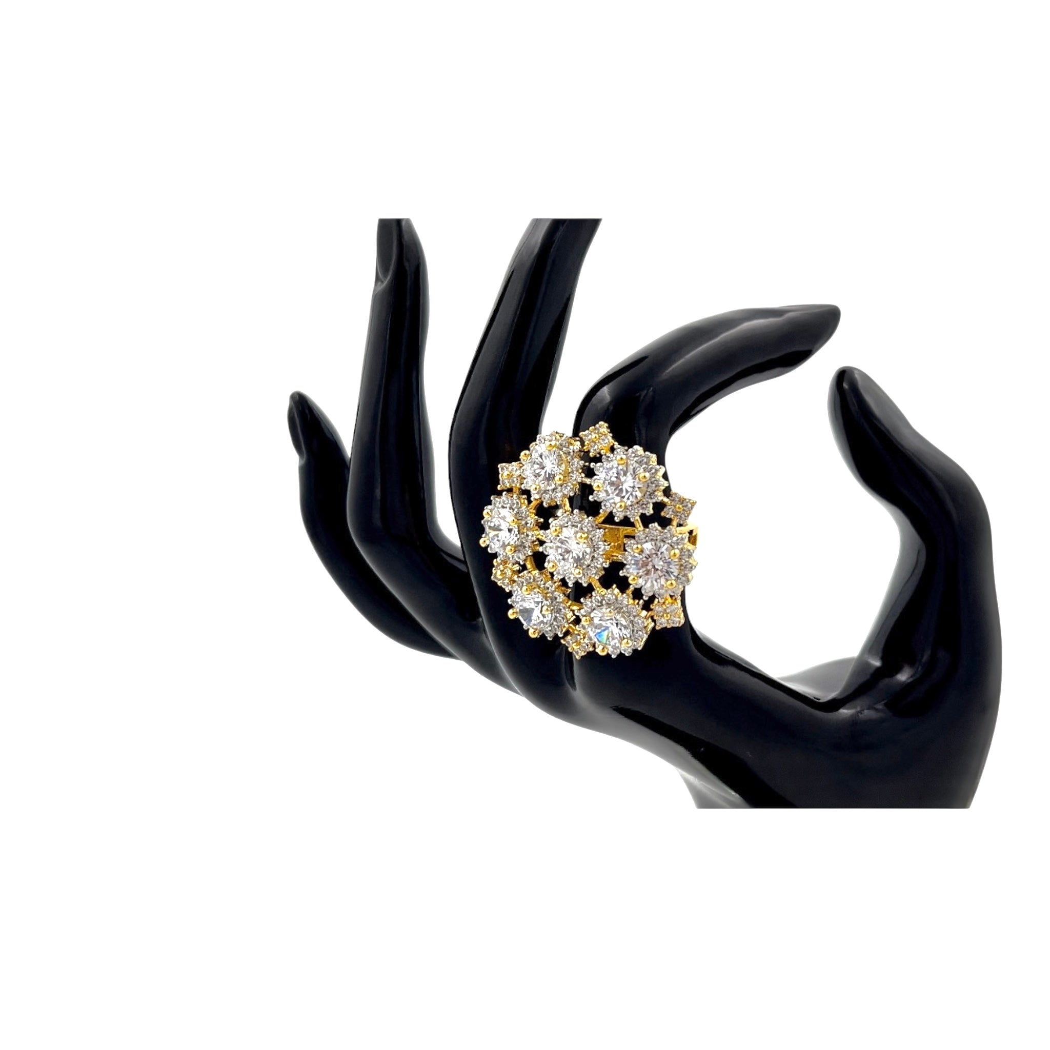 Lavish Giftz Gold Plated Selena Adjustable Cubic Zirconia Classic Statement Ring