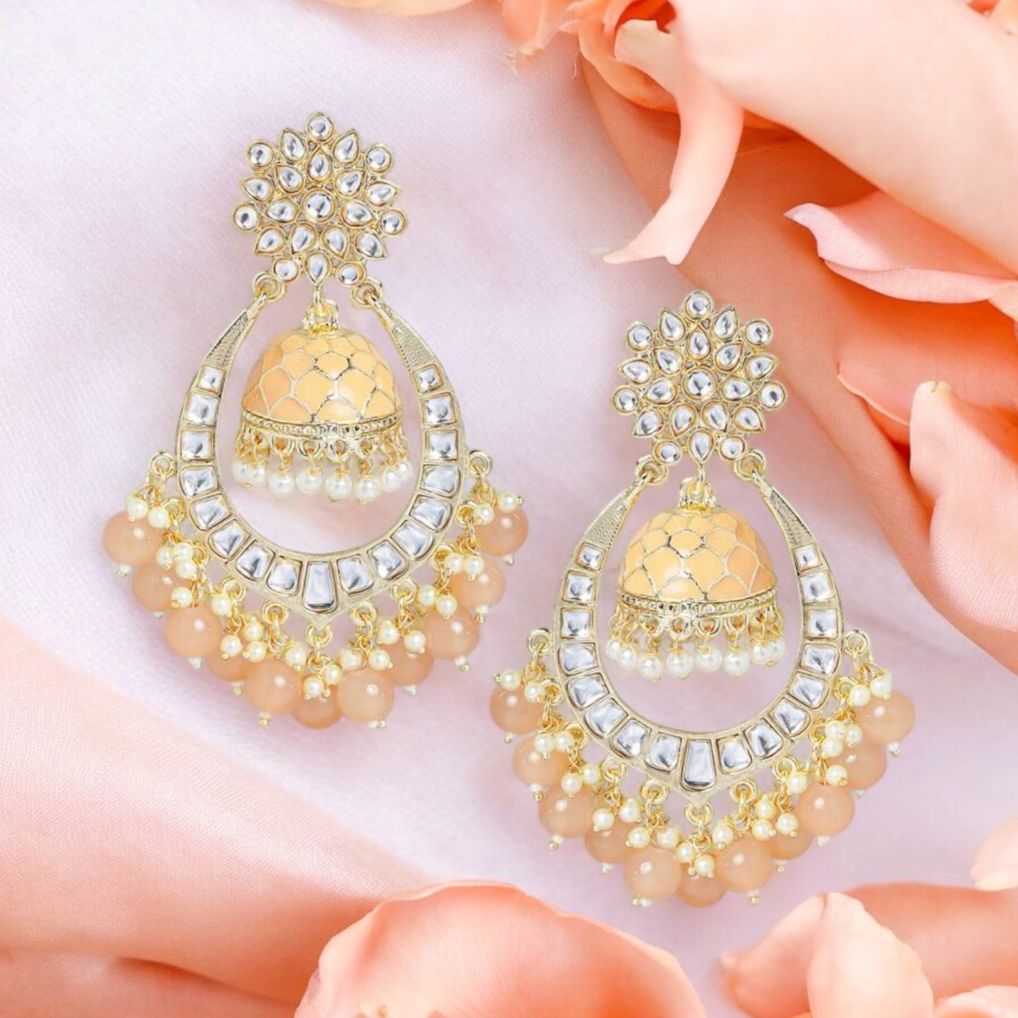 Lavish Giftz 18k Gold Plated Dome Peach Chandbali Earrings