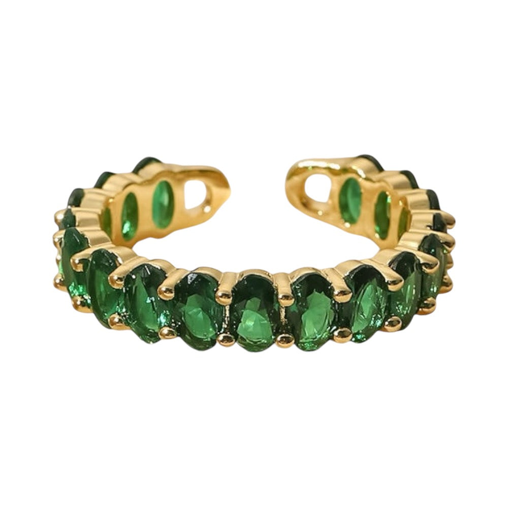 Lavish Giftz Adjustable Emerald Grace Oval Ring