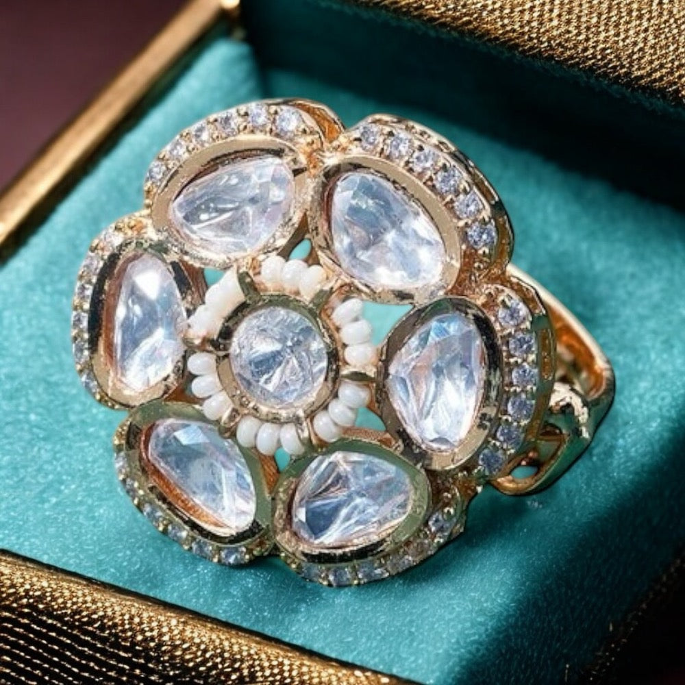 Lavish Giftz Regal Kundan Adjustable Statement Ring