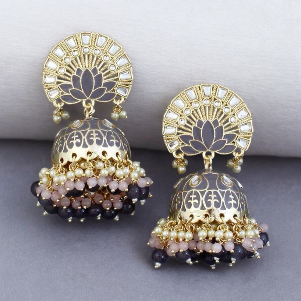 Lavish Giftz Gold Plated Indo Western Meenakari Jhumki Earrings