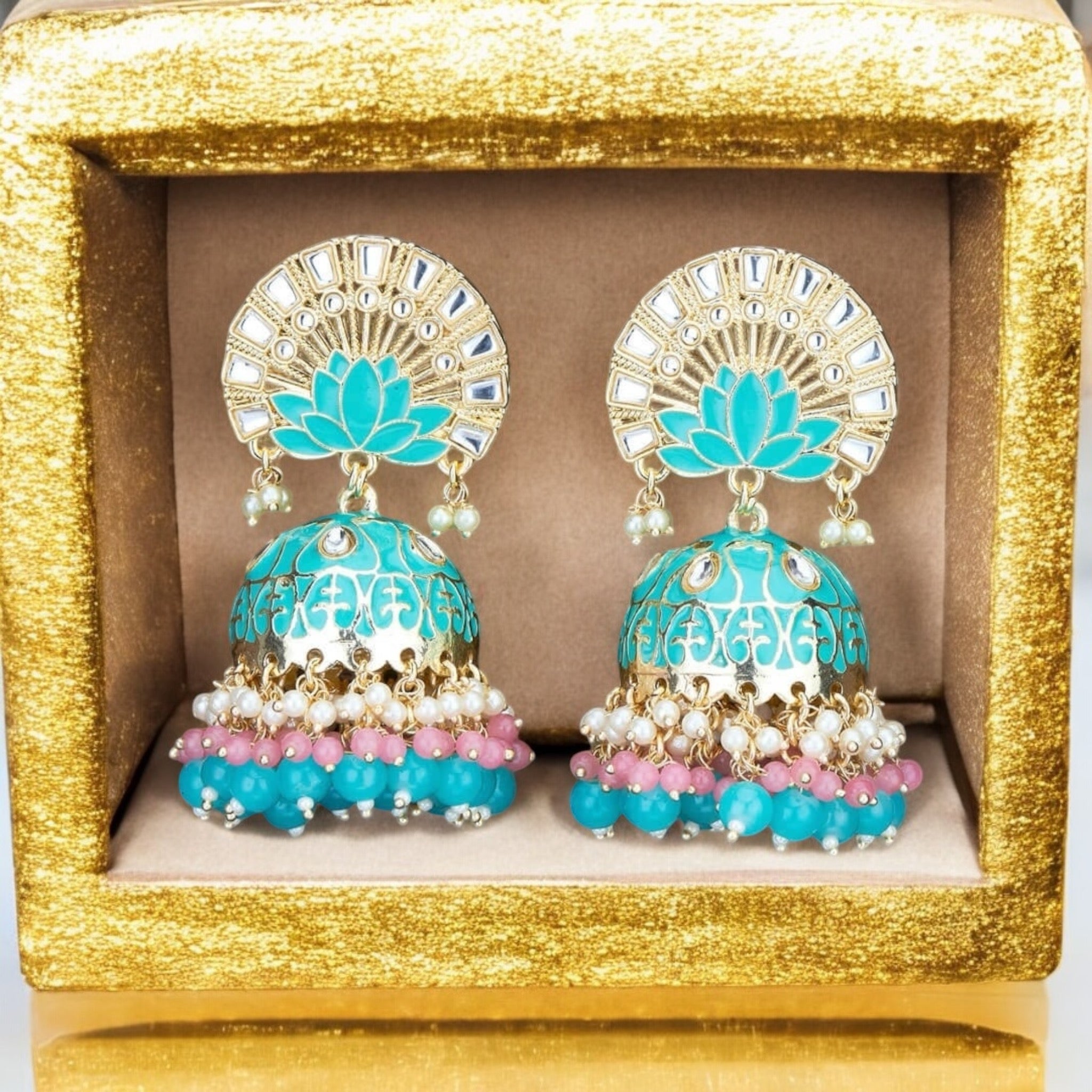 Lavish Giftz Gold Plated Indo Western Meenakari Jhumki Earrings