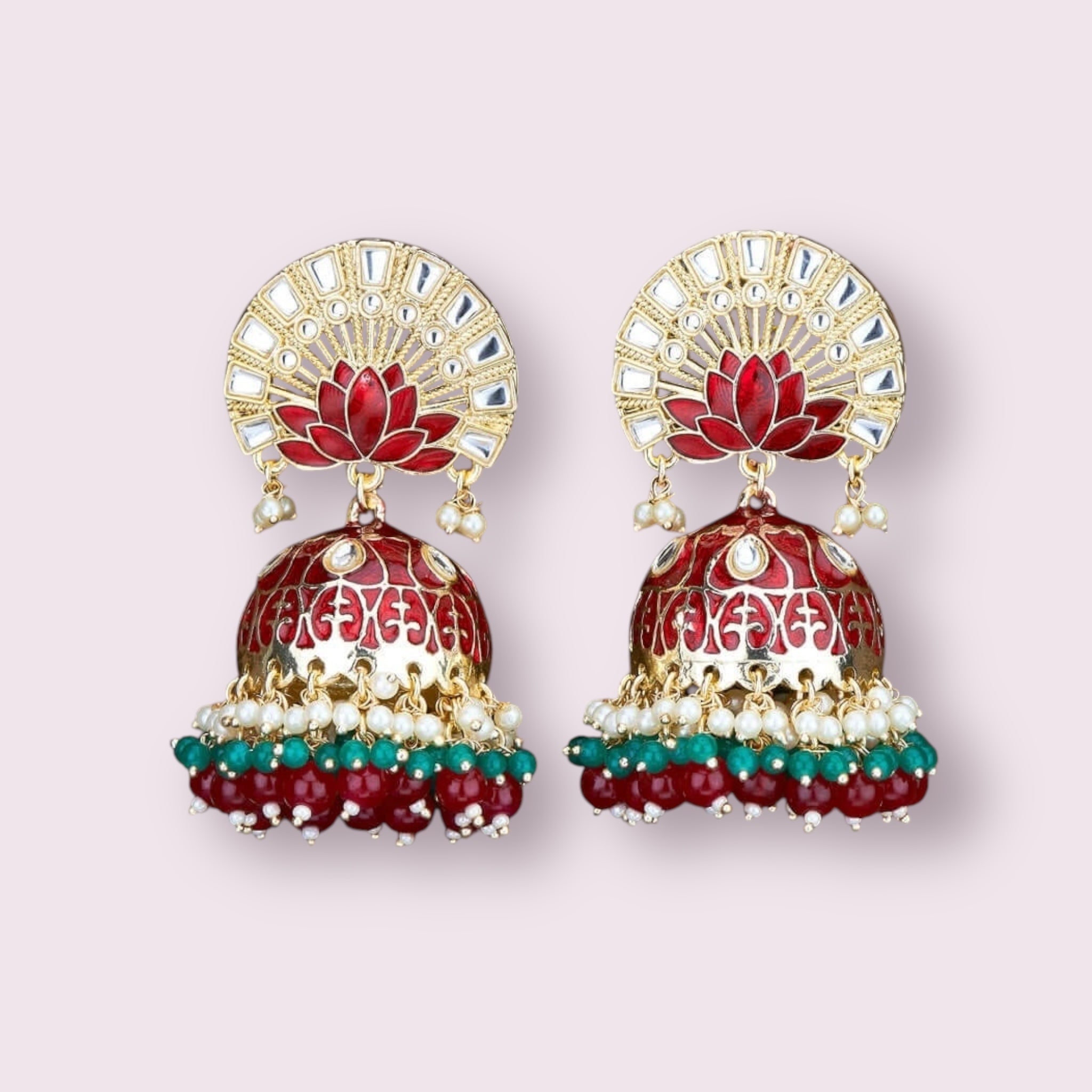 Lavish Giftz Gold Plated Indo Western Enamelled Meenakari Earrings - Maroon