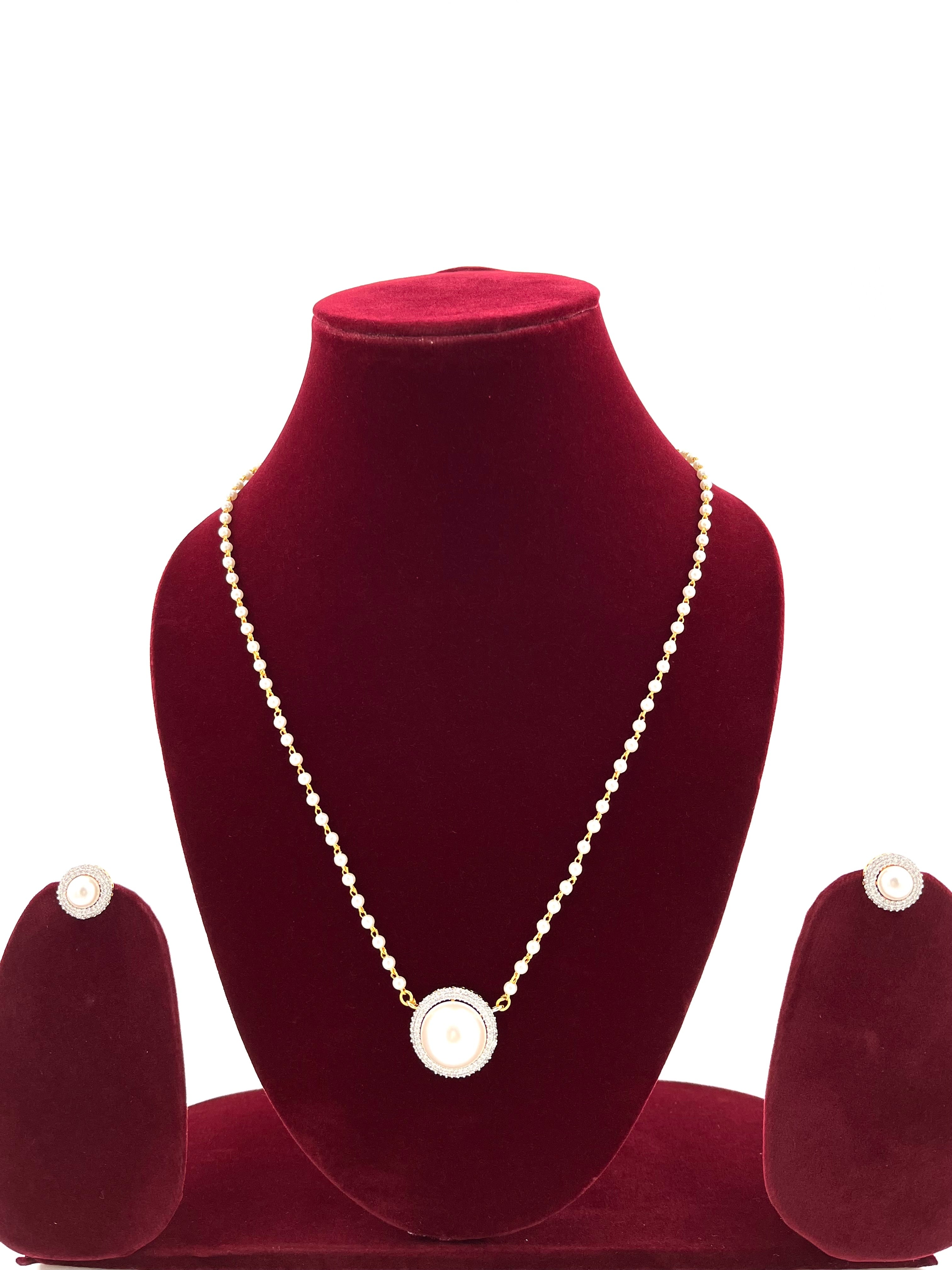 Lavish Giftz Pearl & American Diamond Necklace Set