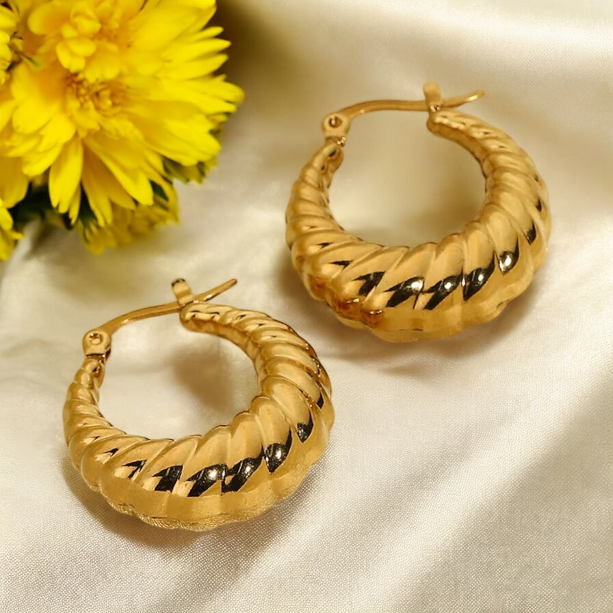 Lavish Giftz Golden Croissant Delight Hoop Earrings