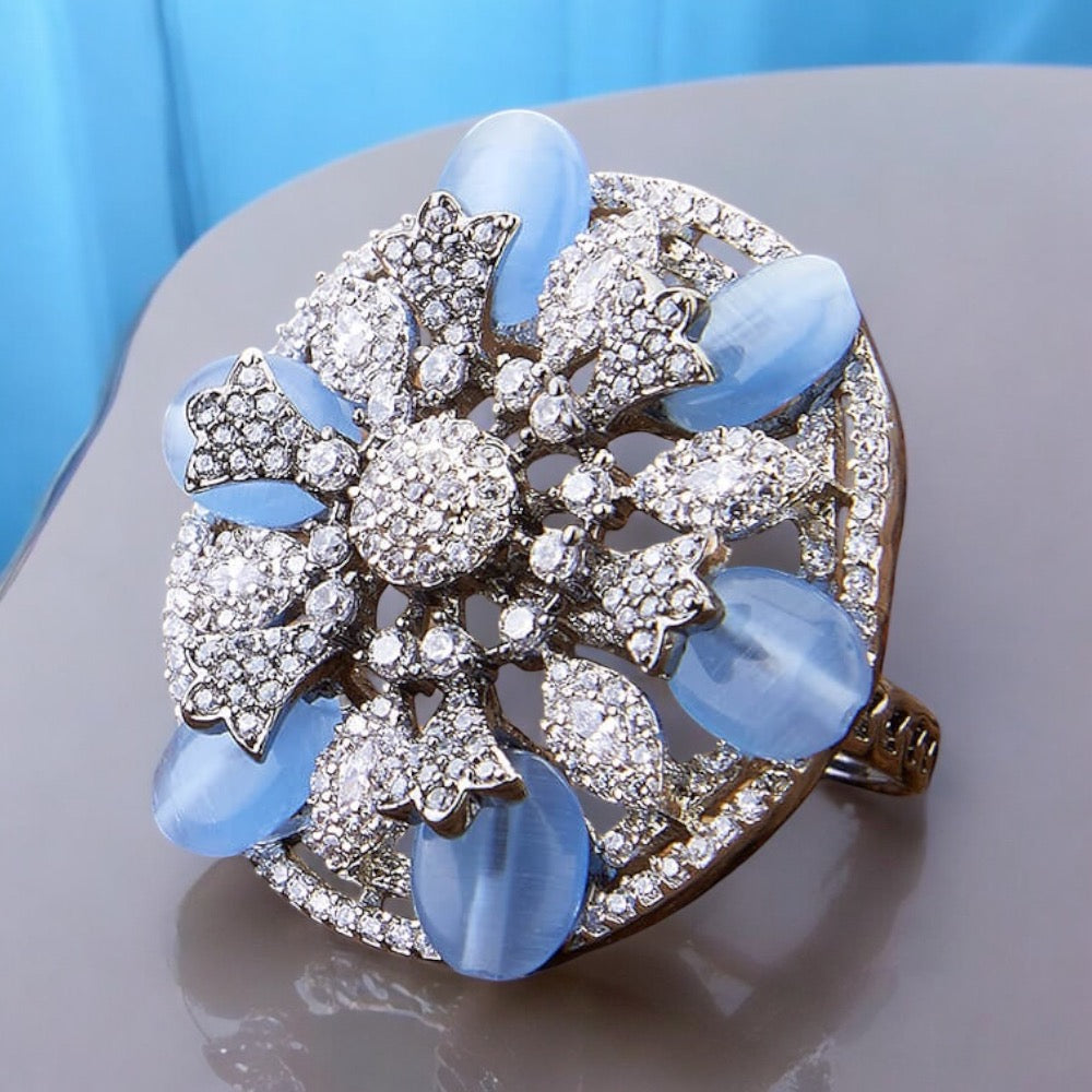 Lavish Giftz Adjustable Cubic Zirconia Light Blue Statement Ring With Black Plating