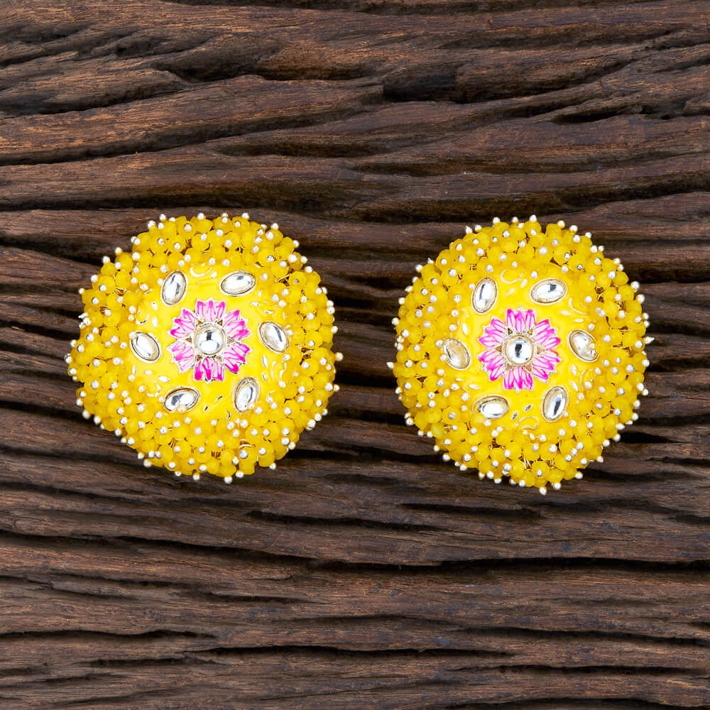 Lavish Giftz Gold Plated Indo Western Enamelled Meenakari Stud Earrings - Yellow