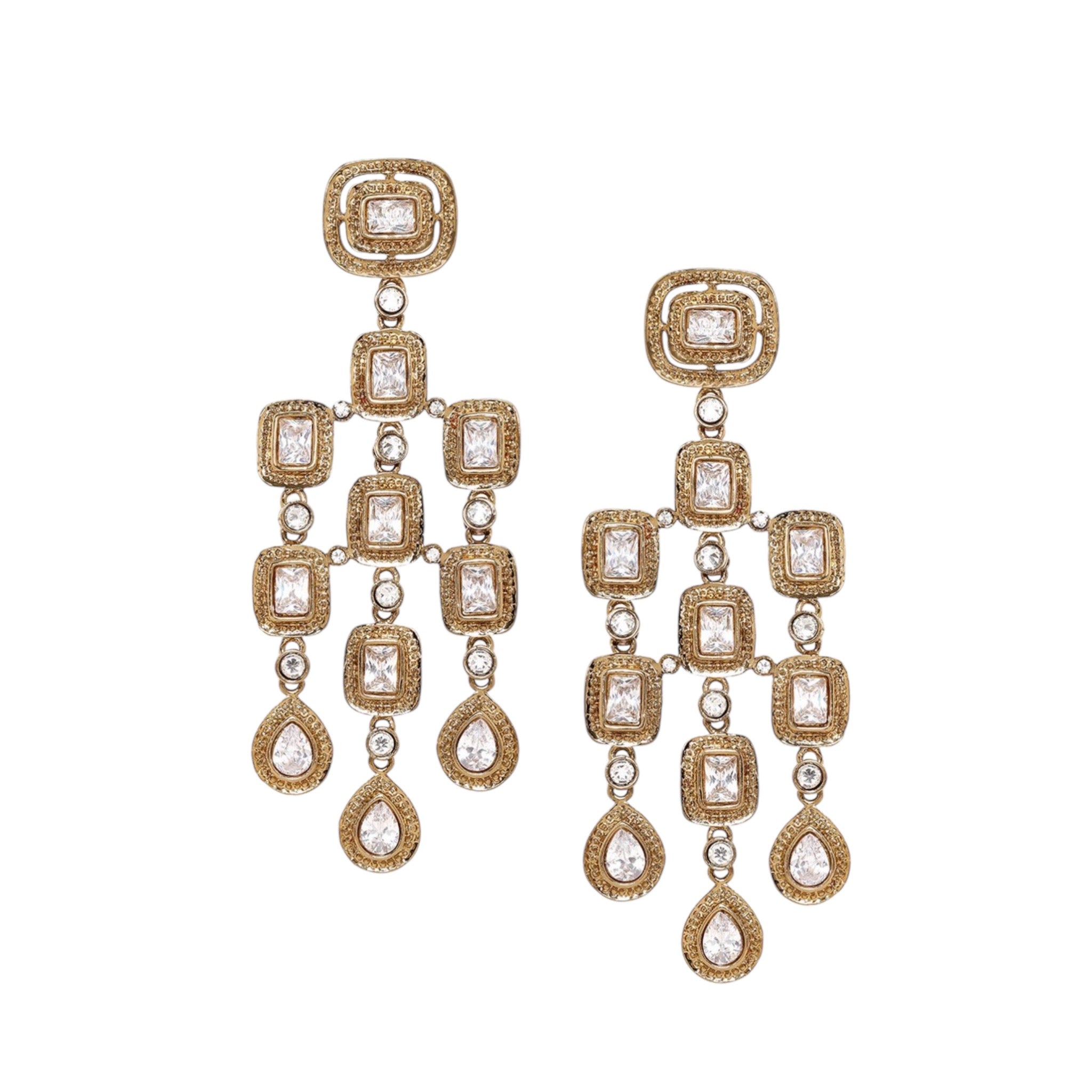 Lavish Giftz Gold Plated Zirconia Studded Dangle Earrings