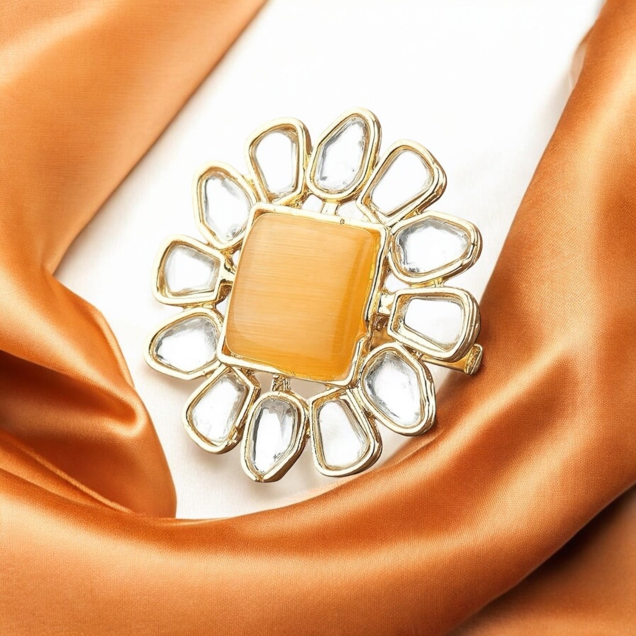 Lavish Giftz Gold-Plated Flower Design Adjustable Kundan Handcrafted Finger Ring