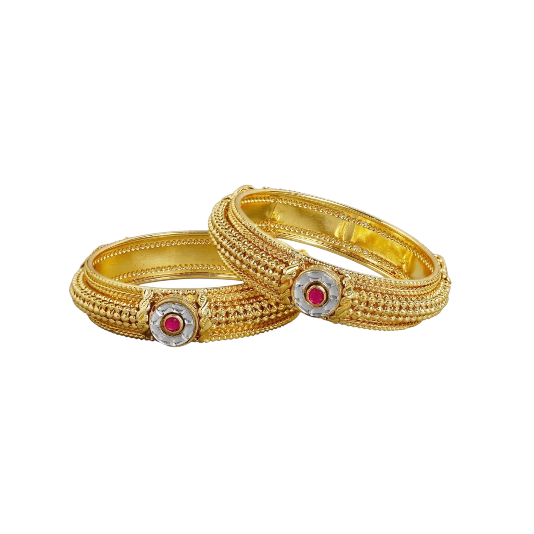 Lavish Giftz Gold-Plated Stond Studded Handcrafted Bangles - Set Of 2