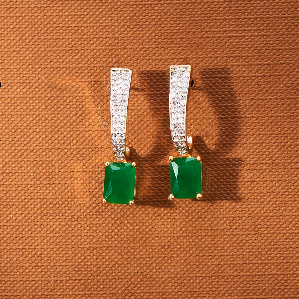 Lavish Giftz Gold Plated Zoya American Diamond Short Earrings - Green