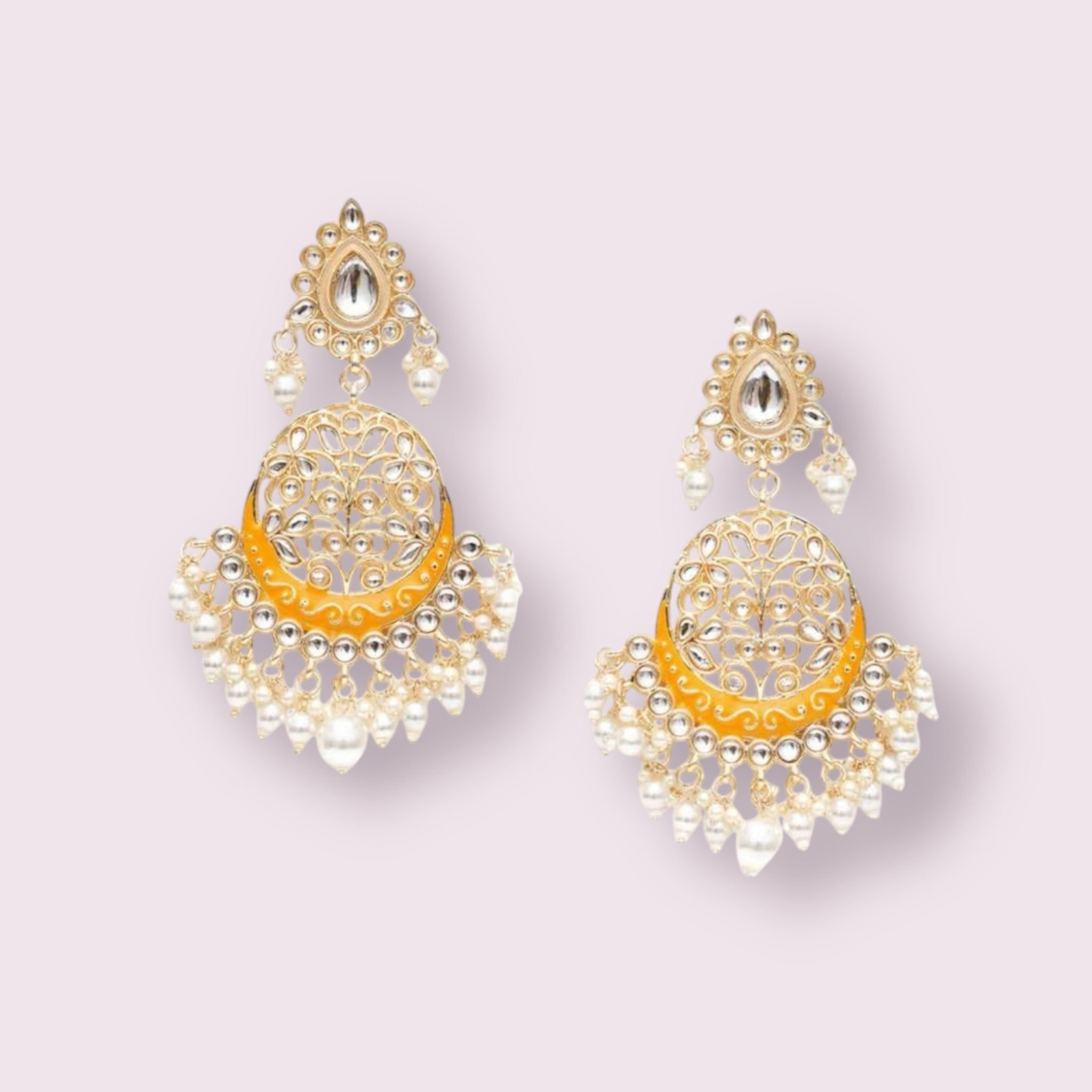 Lavish Giftz Gold Plated Yellow & White Gold-Plated Pearl Classic Chandbalis Earrings