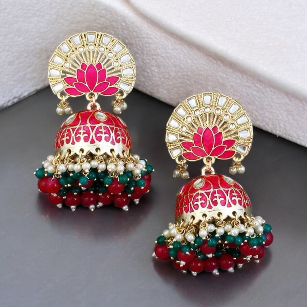 Lavish Giftz Gold Plated Indo Western Meenakari Jhumki Earrings