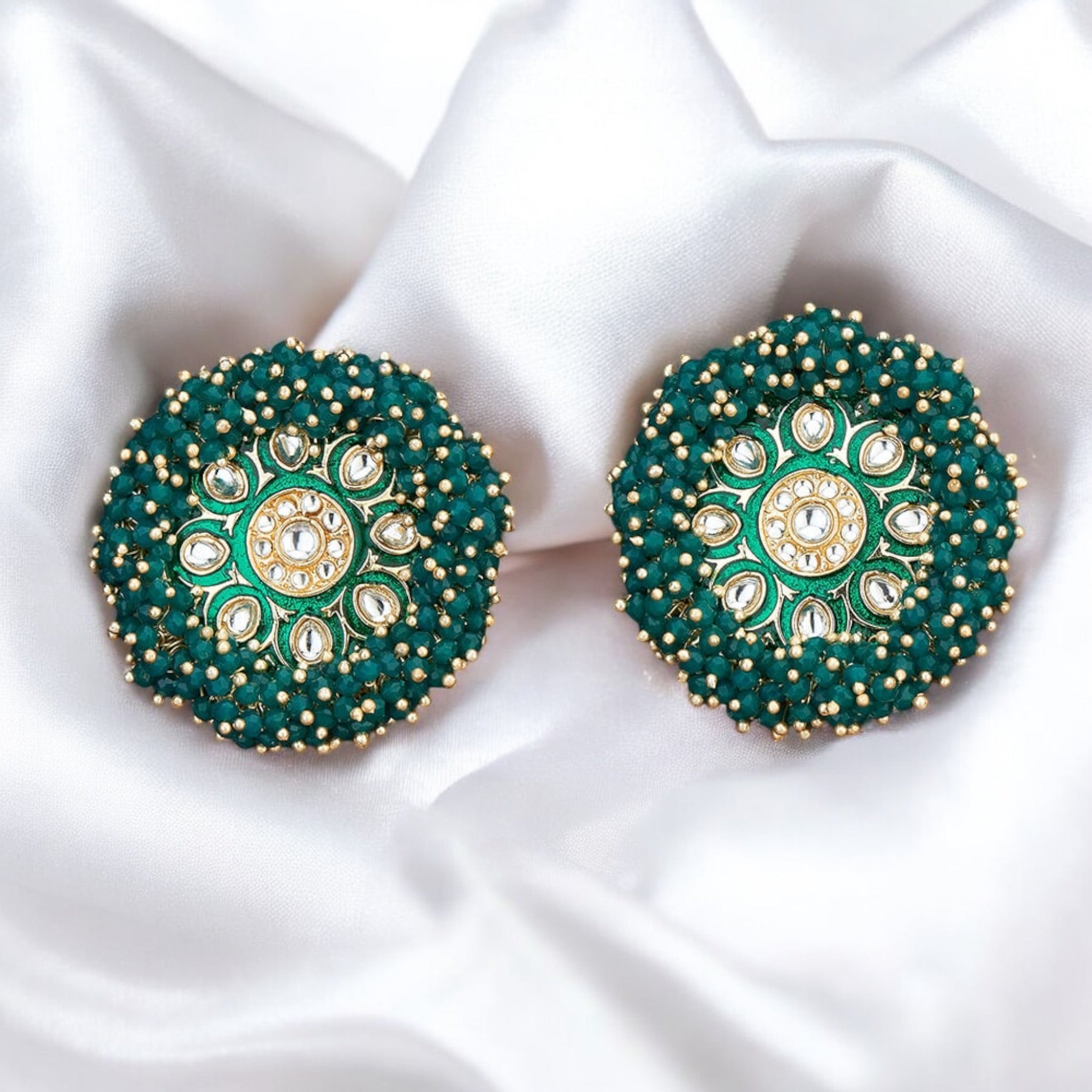 Lavish Giftz Gold Plated Indo Western Meenakari Stud Earrings - Green