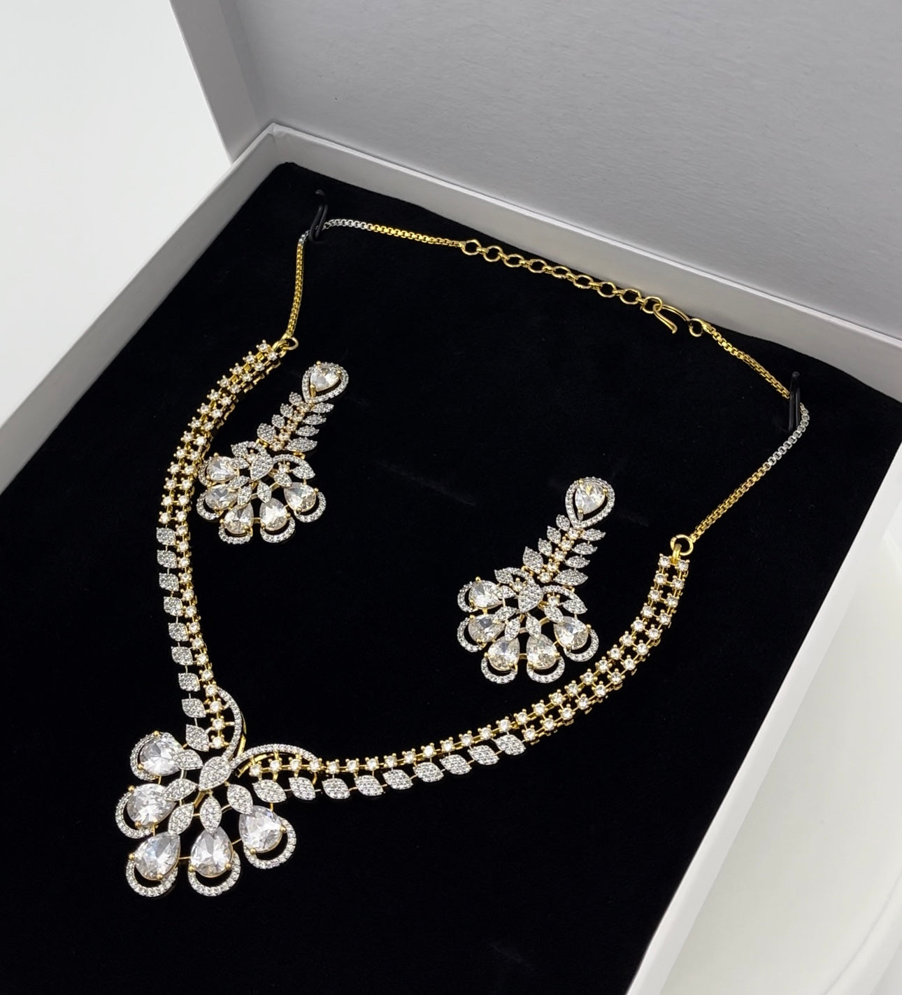 Lavish Giftz Gold Plated Aura White Cubic Zirconia Handcrafted Necklace Set