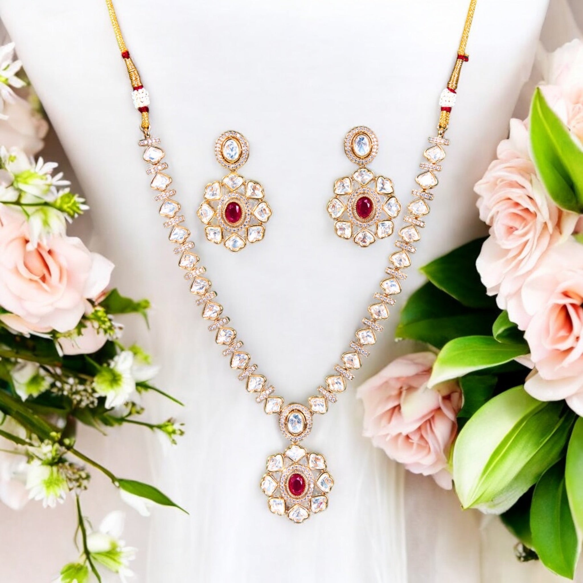 Lavish Giftz Kundan Classic Gold Plated Necklace Set - Ruby