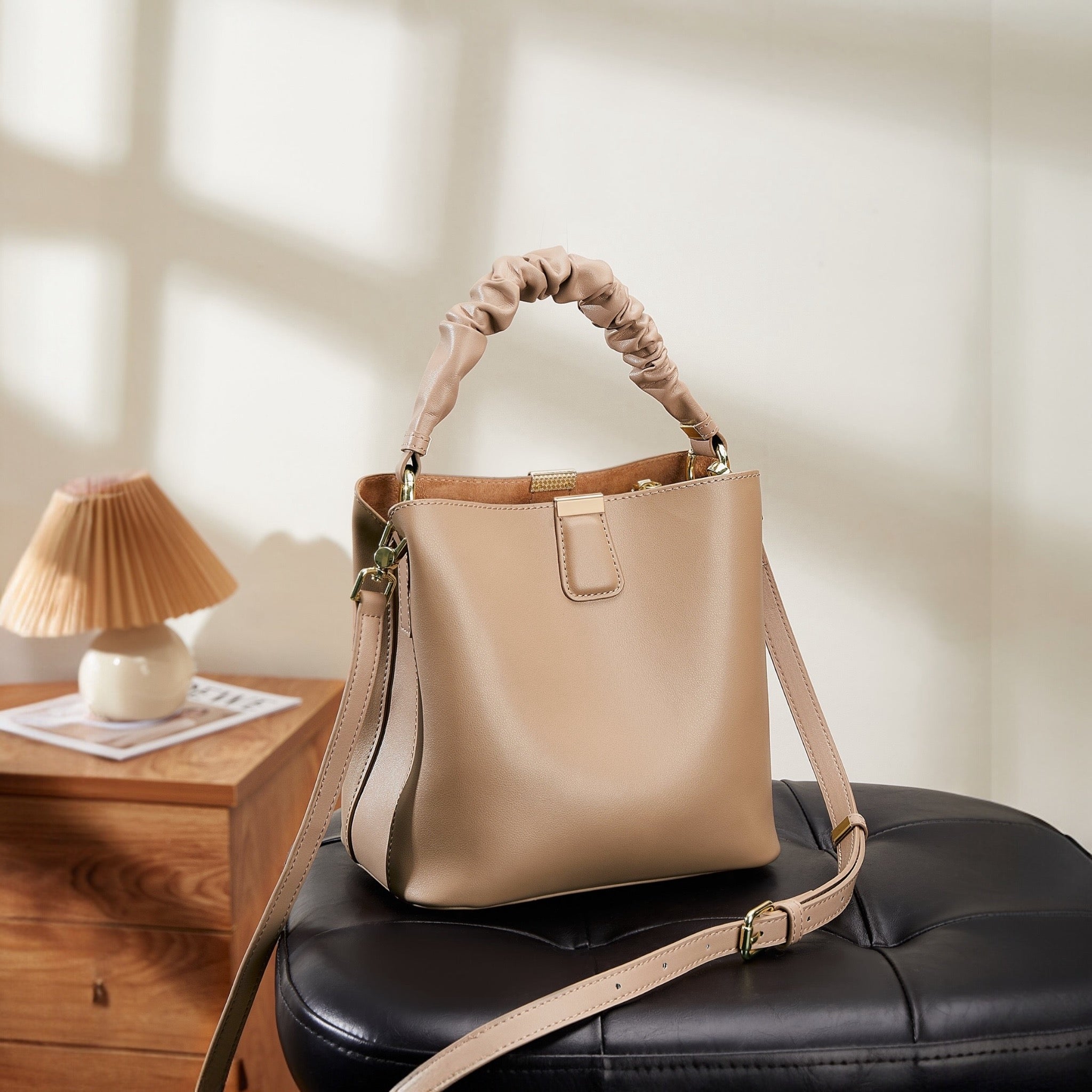 Lavish Giftz Pure Leather Beige Classic Handbag