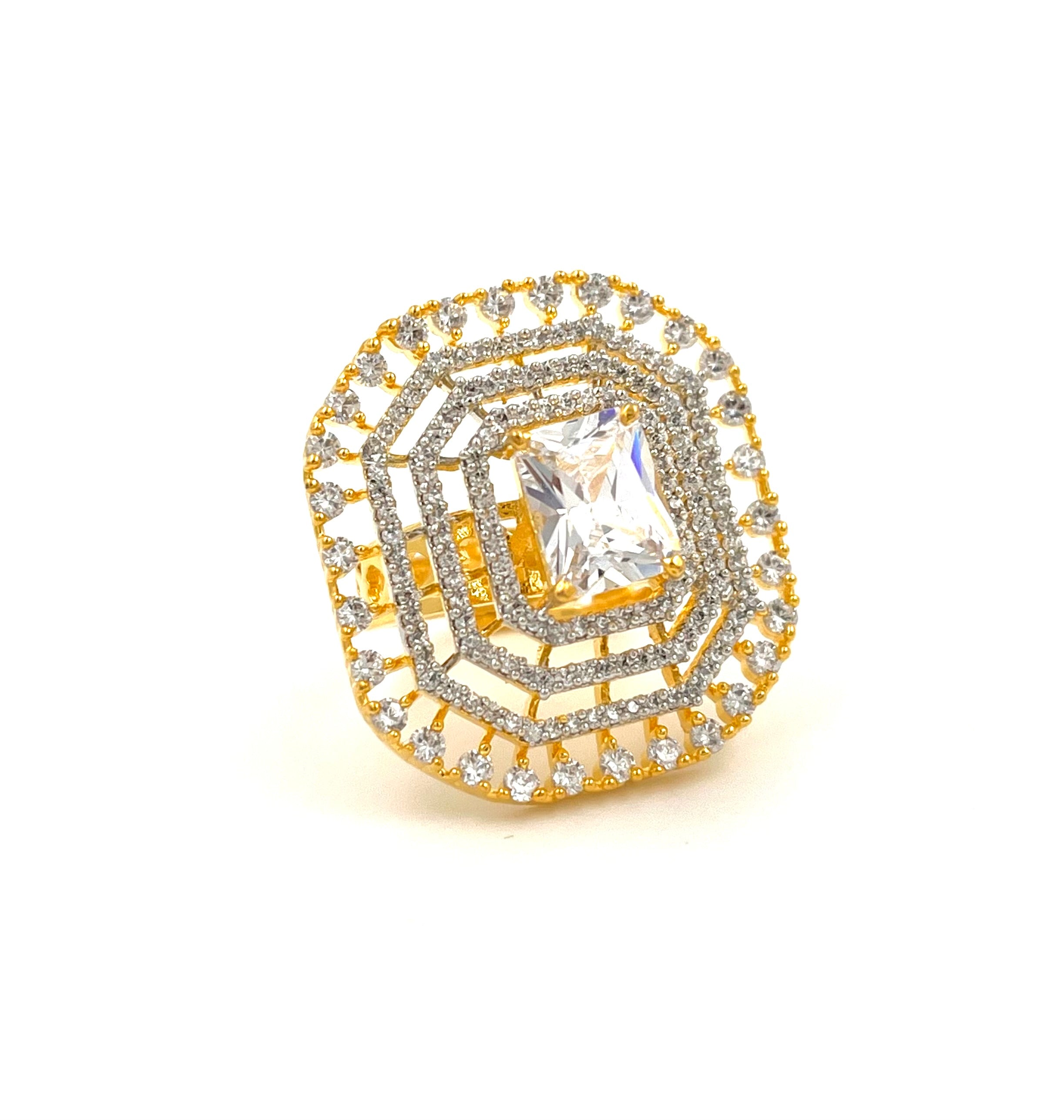 Lavish Giftz Radiant Classic Cubic Zirconia Ring with Two-Tone Plating