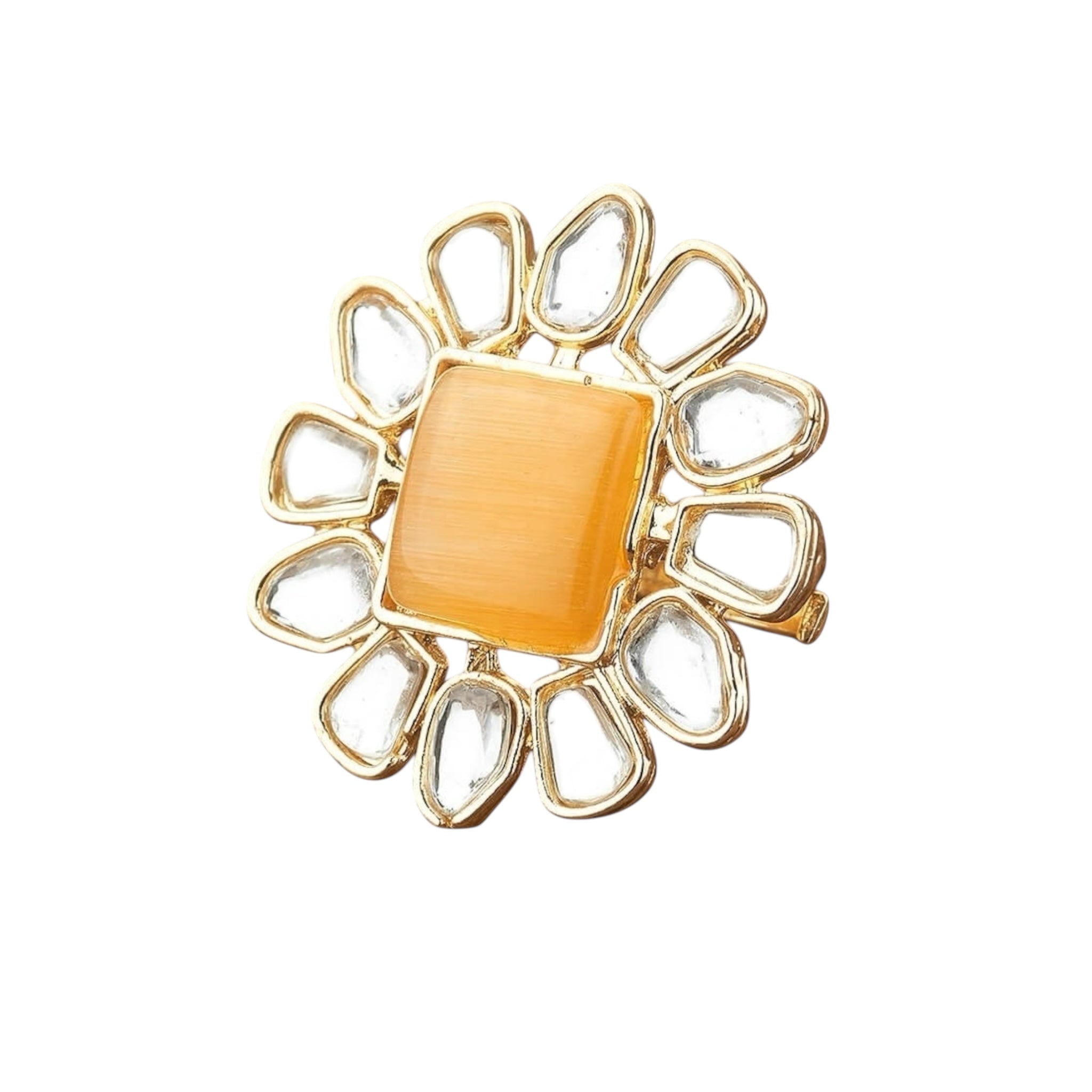 Lavish Giftz Gold-Plated Flower Design Adjustable Kundan Handcrafted Finger Ring