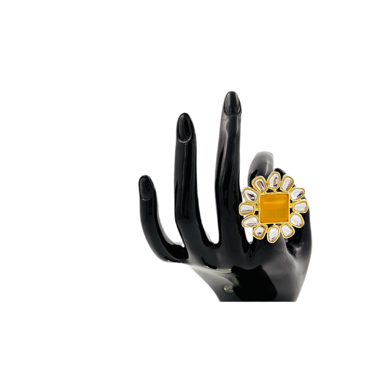 Lavish Giftz Gold-Plated Flower Design Adjustable Kundan Handcrafted Finger Ring