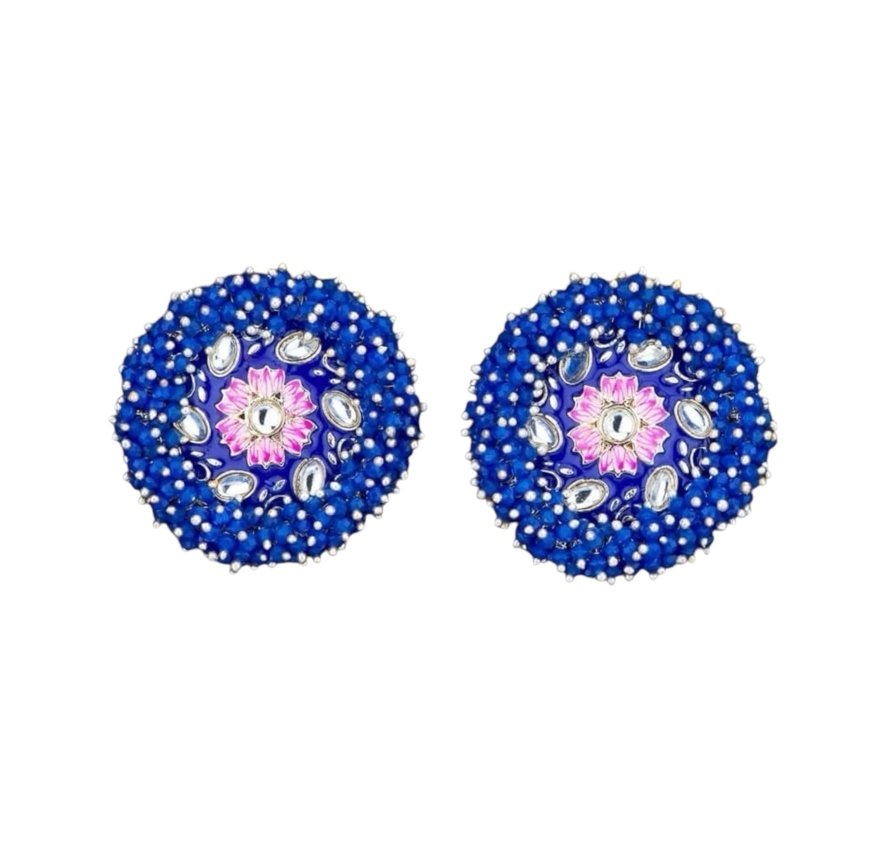 Lavish Giftz Gold Plated Indo Western Enamelled Meenakari Stud Earrings - Blue