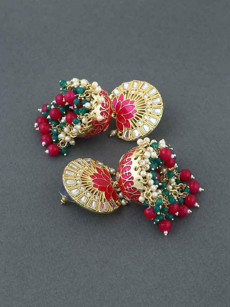 Lavish Giftz Gold Plated Indo Western Meenakari Jhumki Earrings