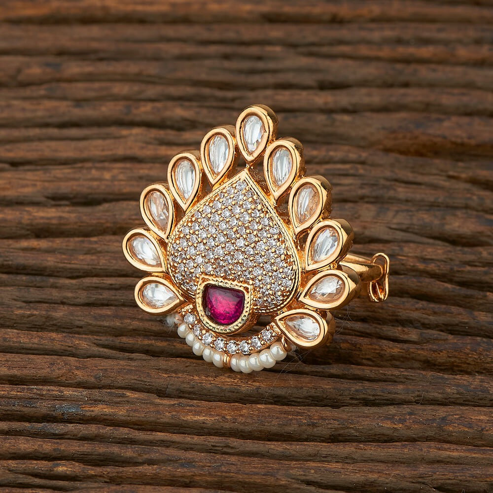 Lavish Giftz Gold-Plated Adjustable Classic Ruby Pink Kundan Stone Studded Handcrafted Finger Ring