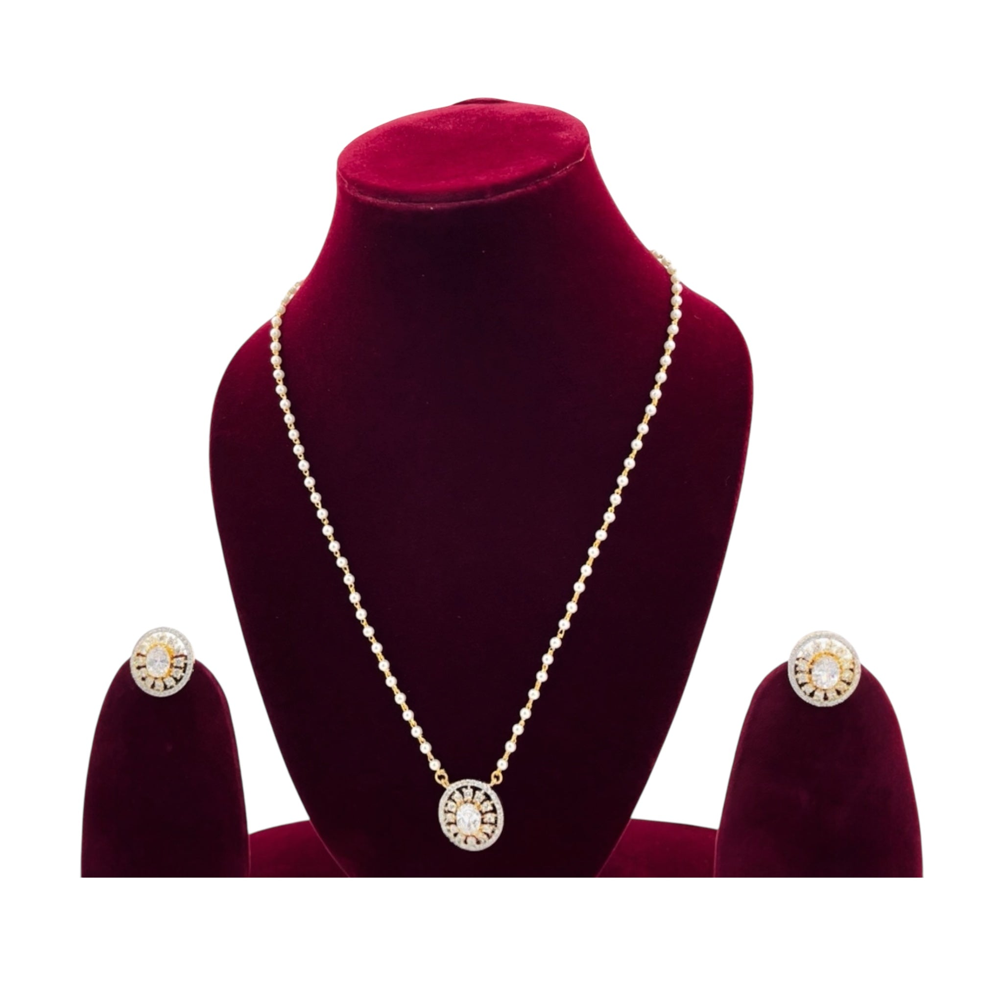 Lavish Giftz Cubic Zirconia Classic Pendant Set with Pearl and 2 Tone Plating