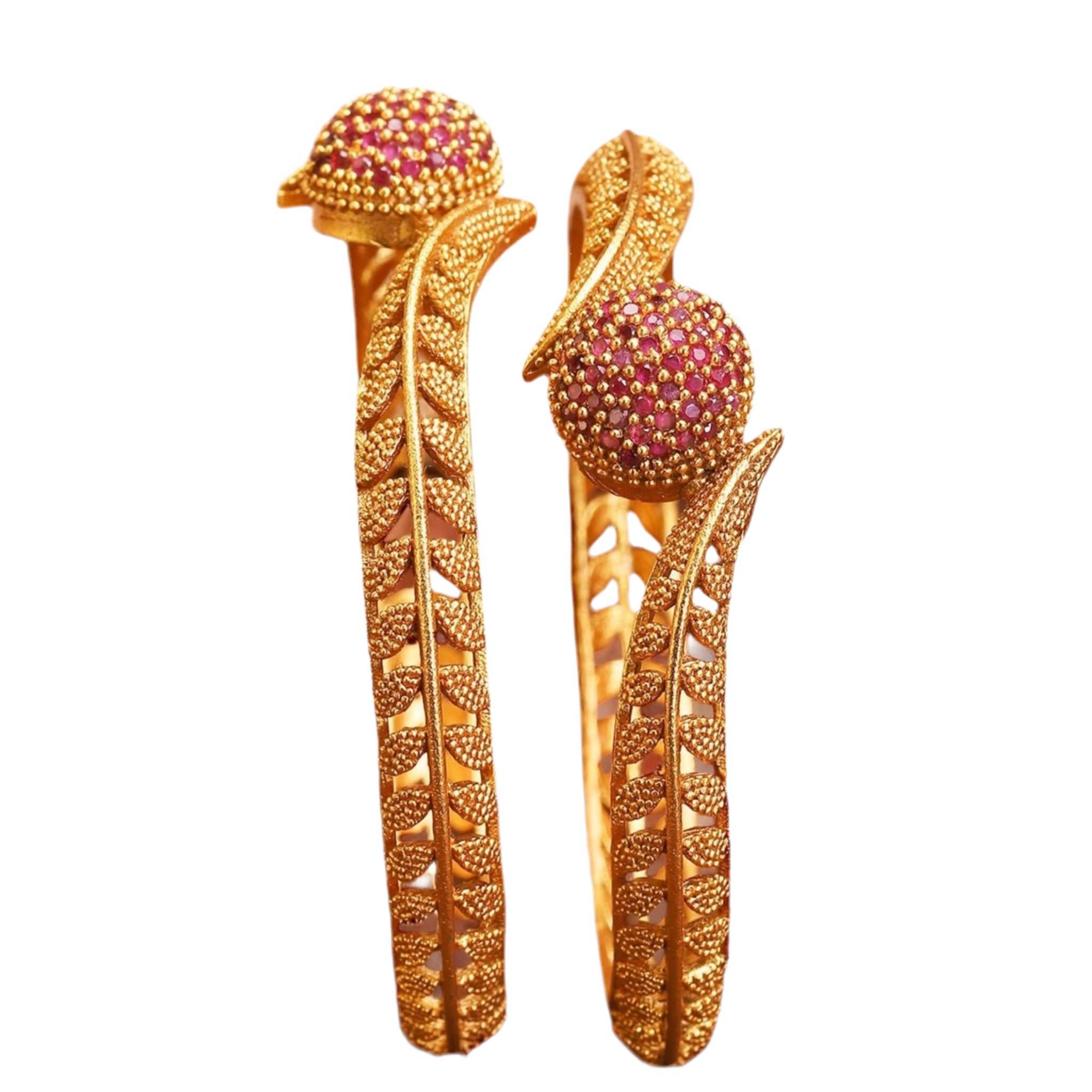 Lavish Giftz Set Of 2 18k Gold Plated Ruby Studded Bangles