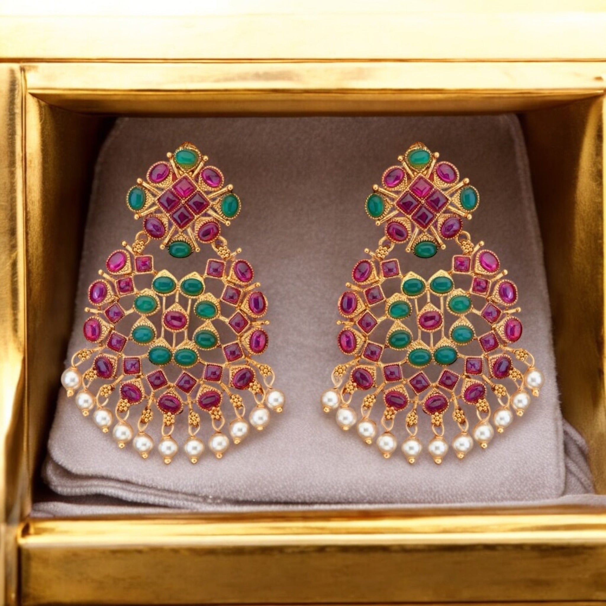 Lavish Giftz Gold Plated Ruby Green Classic Earrings