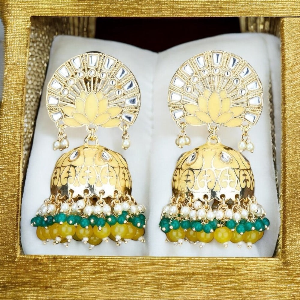 Lavish Giftz Gold Plated Indo Western Meenakari Jhumki Earrings