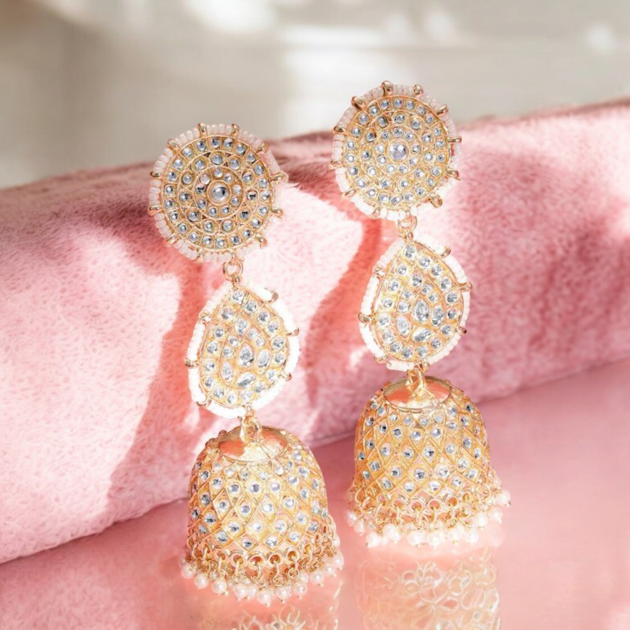 Lavish Giftz Gold Plated Modern Kundan Pearl Jhumkas Earrings