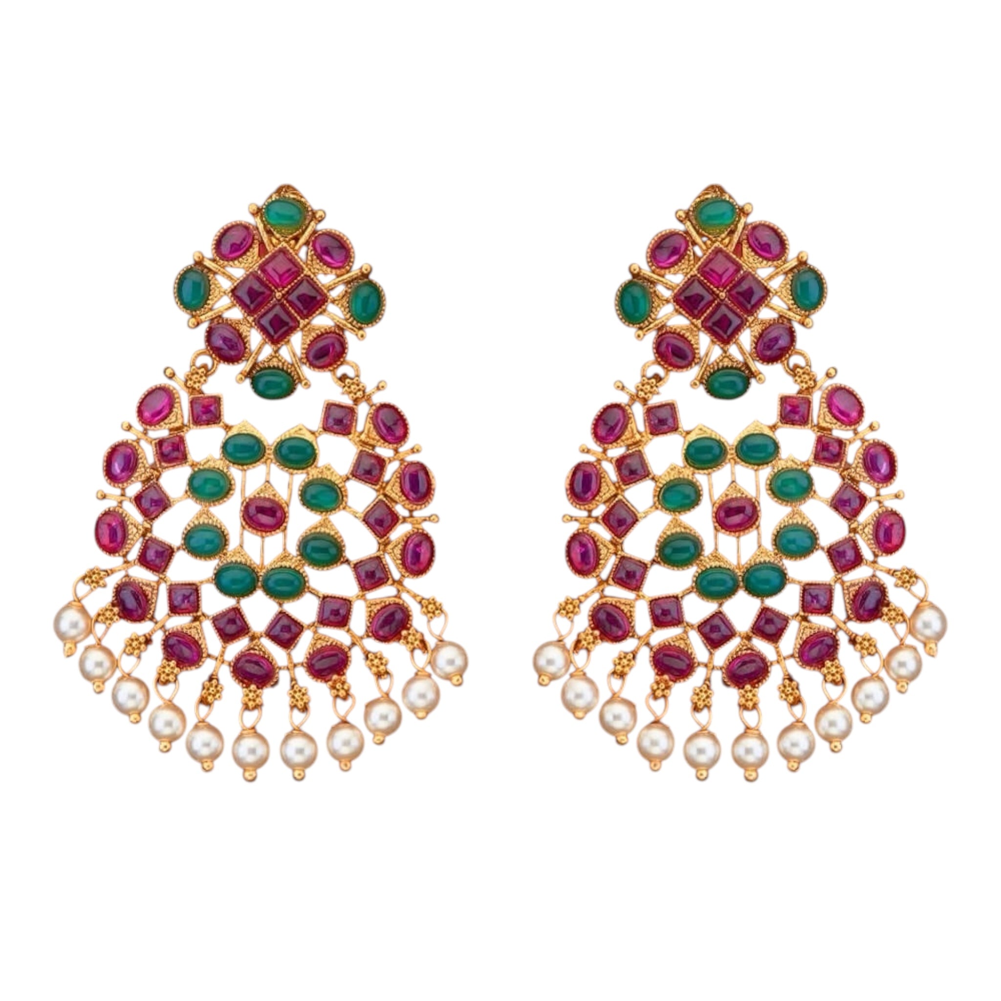 Lavish Giftz Gold Plated Ruby Green Classic Earrings