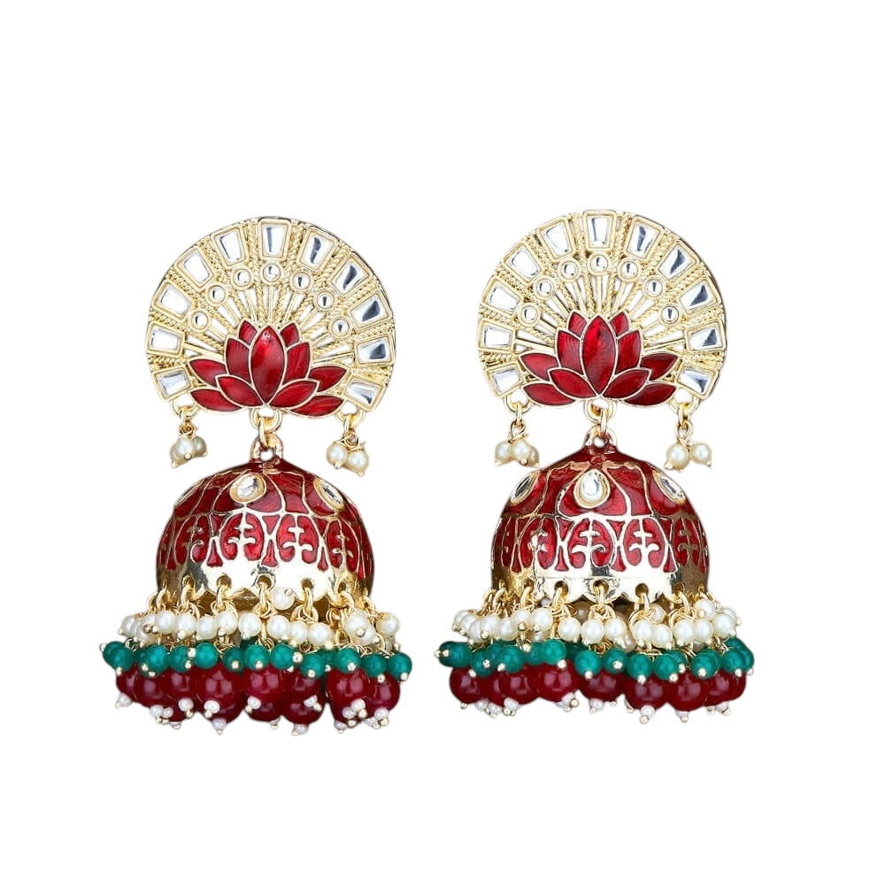 Lavish Giftz Gold Plated Indo Western Enamelled Meenakari Earrings - Maroon