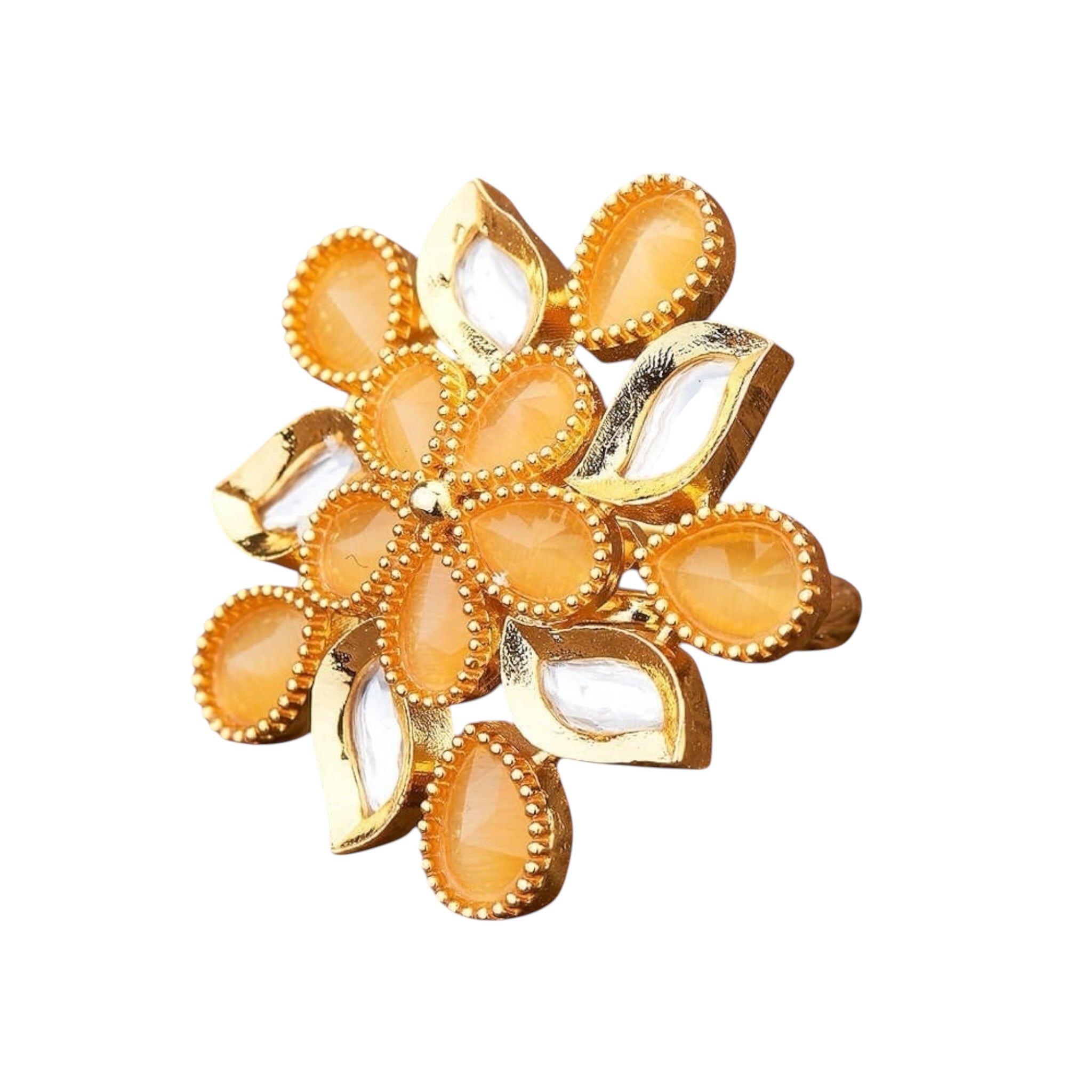 Lavish Giftz Gold-Plated Adjustable Kundan Handcrafted Orange Statement Finger Ring