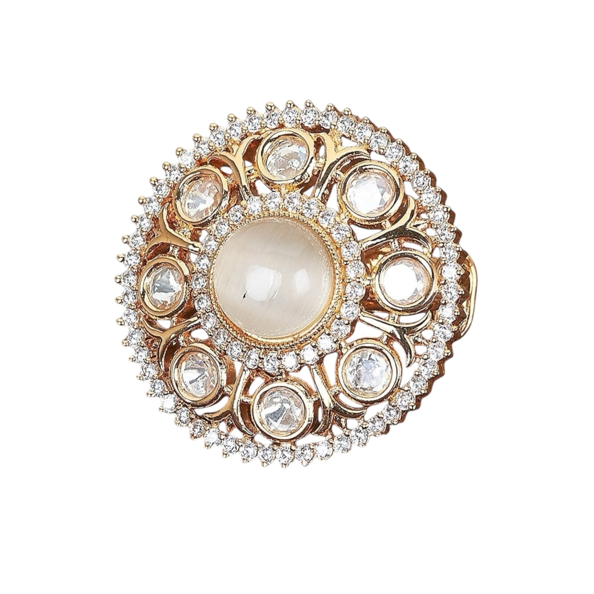 Lavish Giftz Gold-Plated Classic Kundan Adjustable Kundan Stone Studded Handcrafted Finger Ring