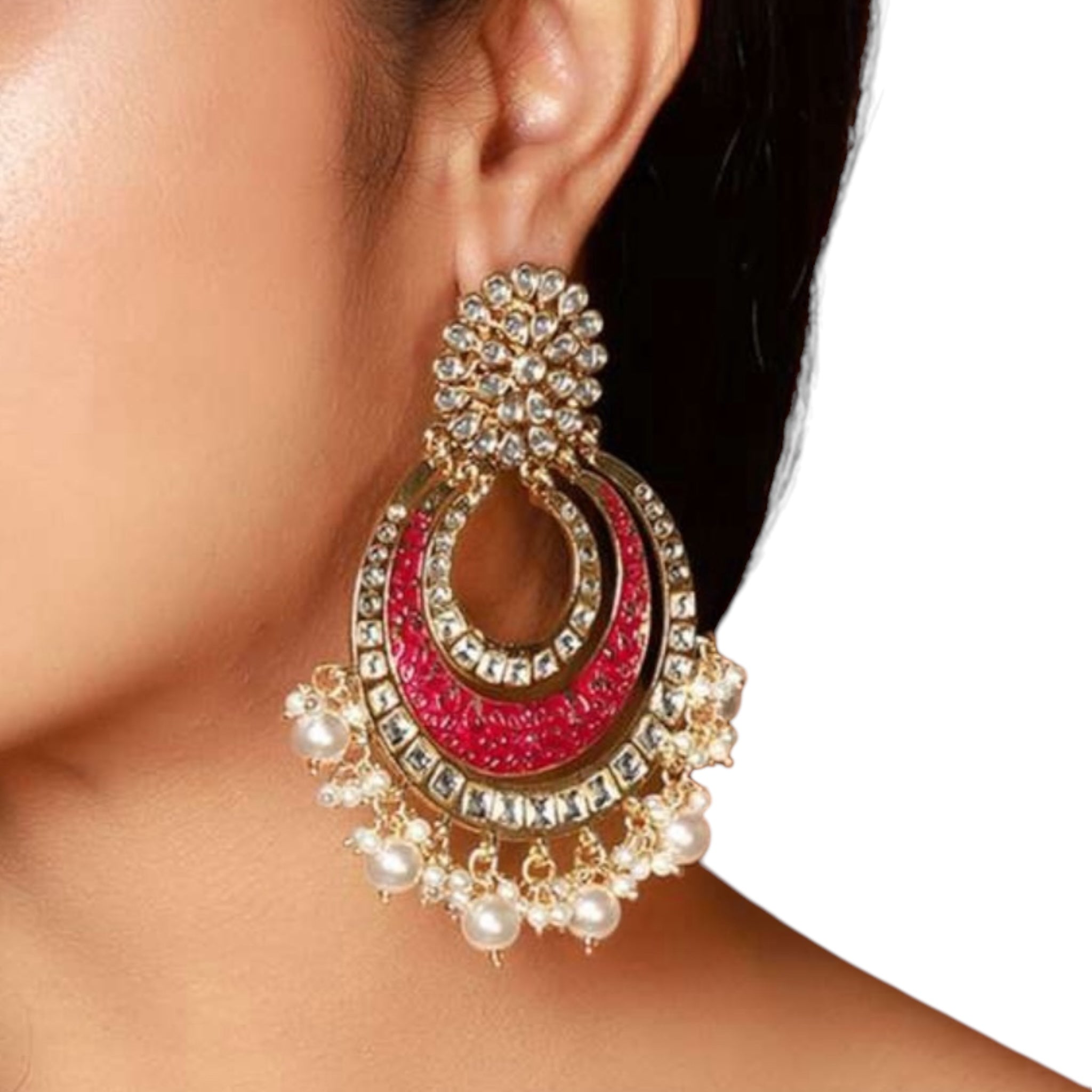 Lavish Giftz Gold Plated Pink Enamelled Meenakari Chandbalis Earrings