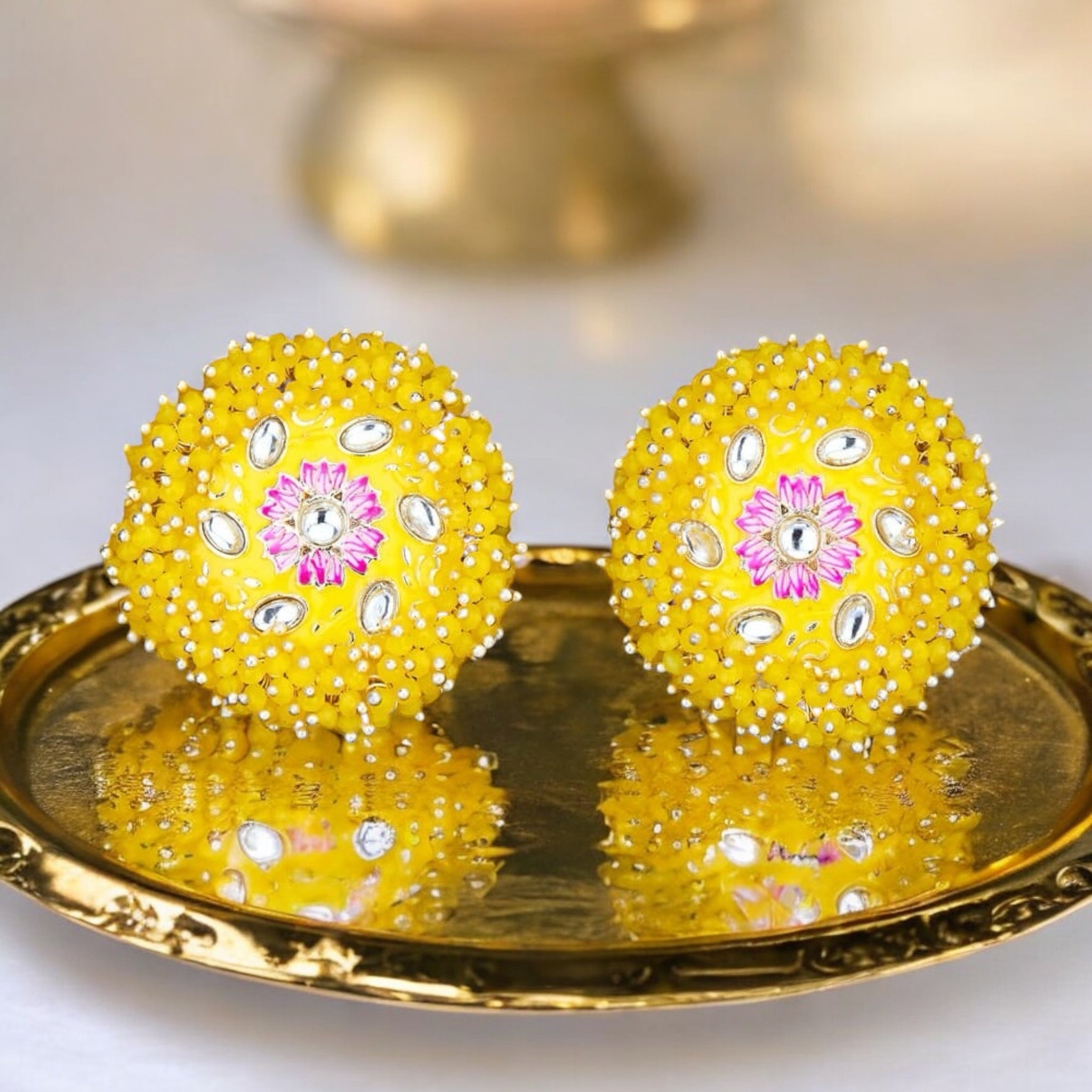 Lavish Giftz Gold Plated Indo Western Enamelled Meenakari Stud Earrings - Yellow