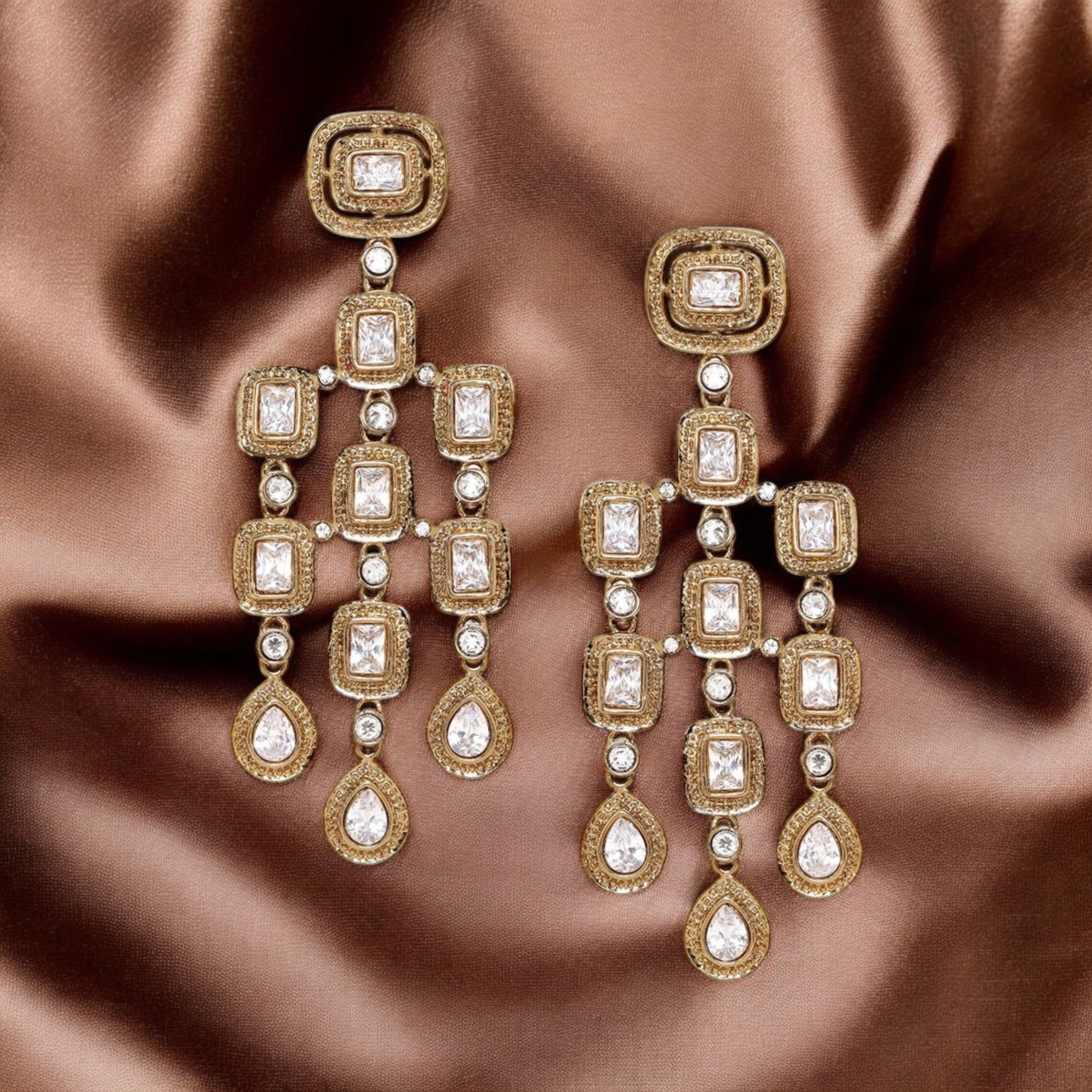 Lavish Giftz 22k Gold Plated Zirconia Studded Dangle Earrings